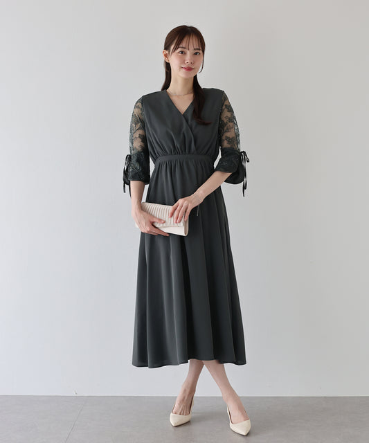 【SALE】フラワー刺繍カシュクールドレス