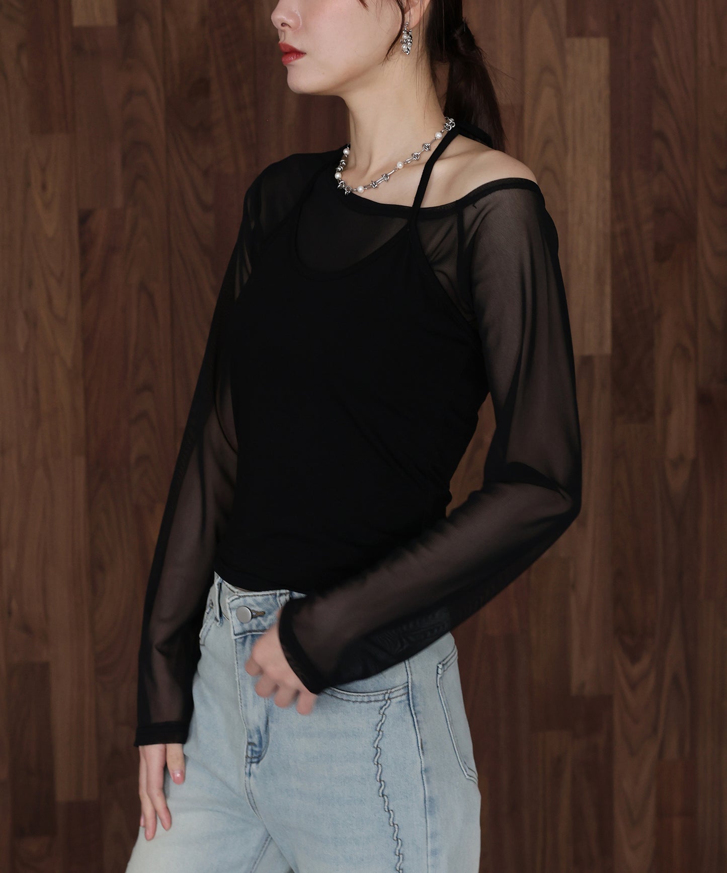 ホルターネックレイヤードシアートップス【ネコポス】