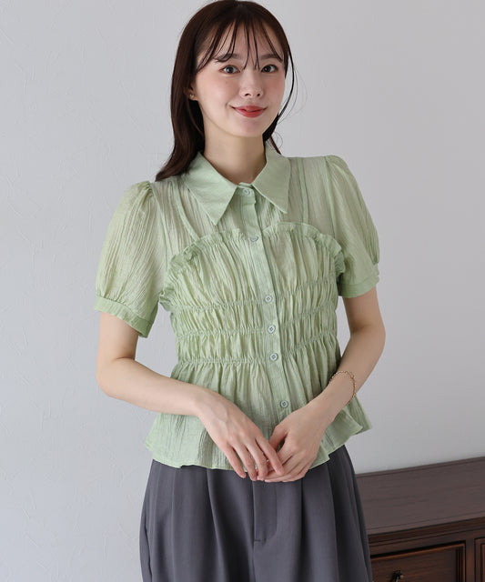 【TIME SALE】シャーリングビスチェレイヤードシアーシャツ【ネコポス】
