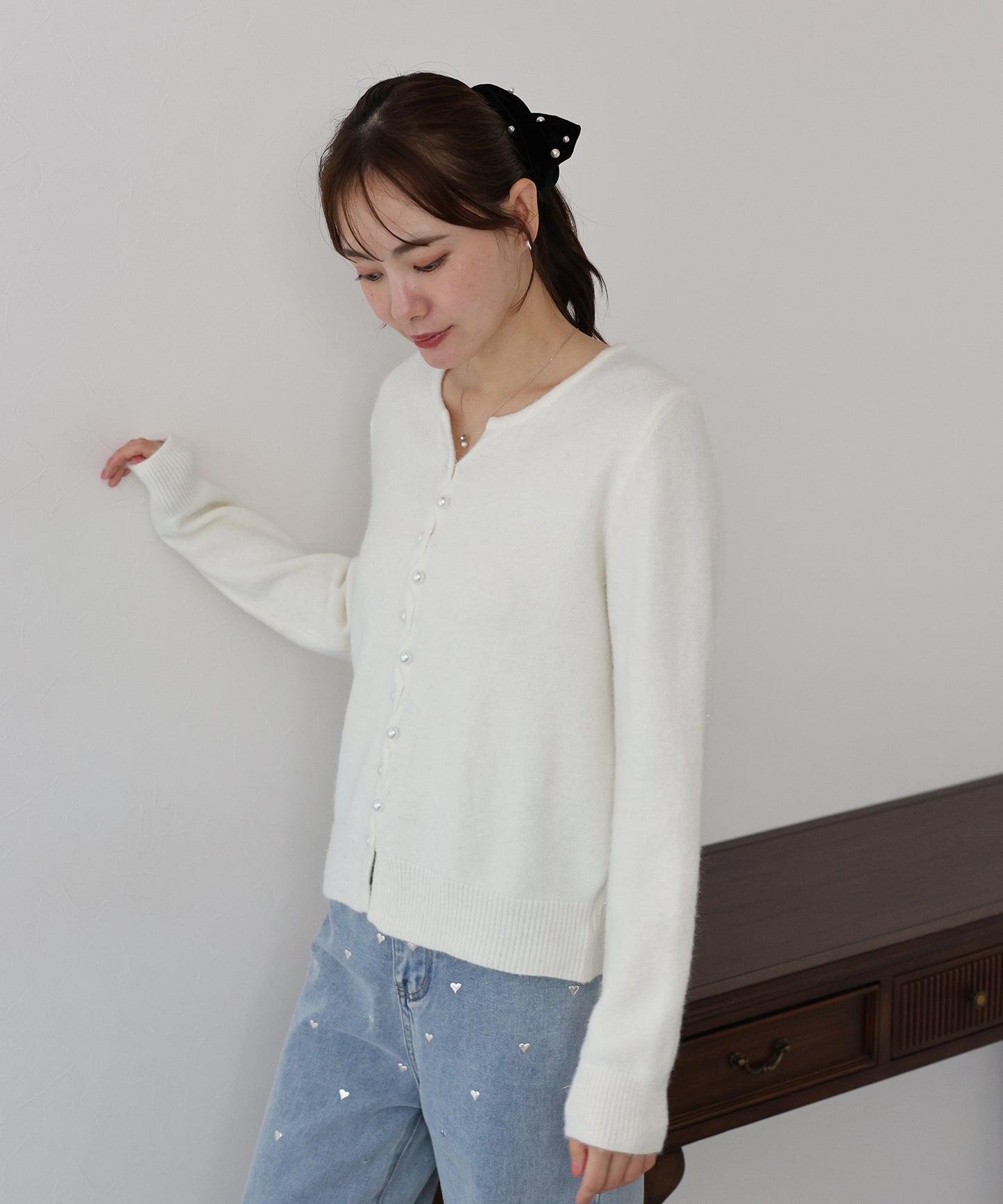 パールボタンラメカーディガン