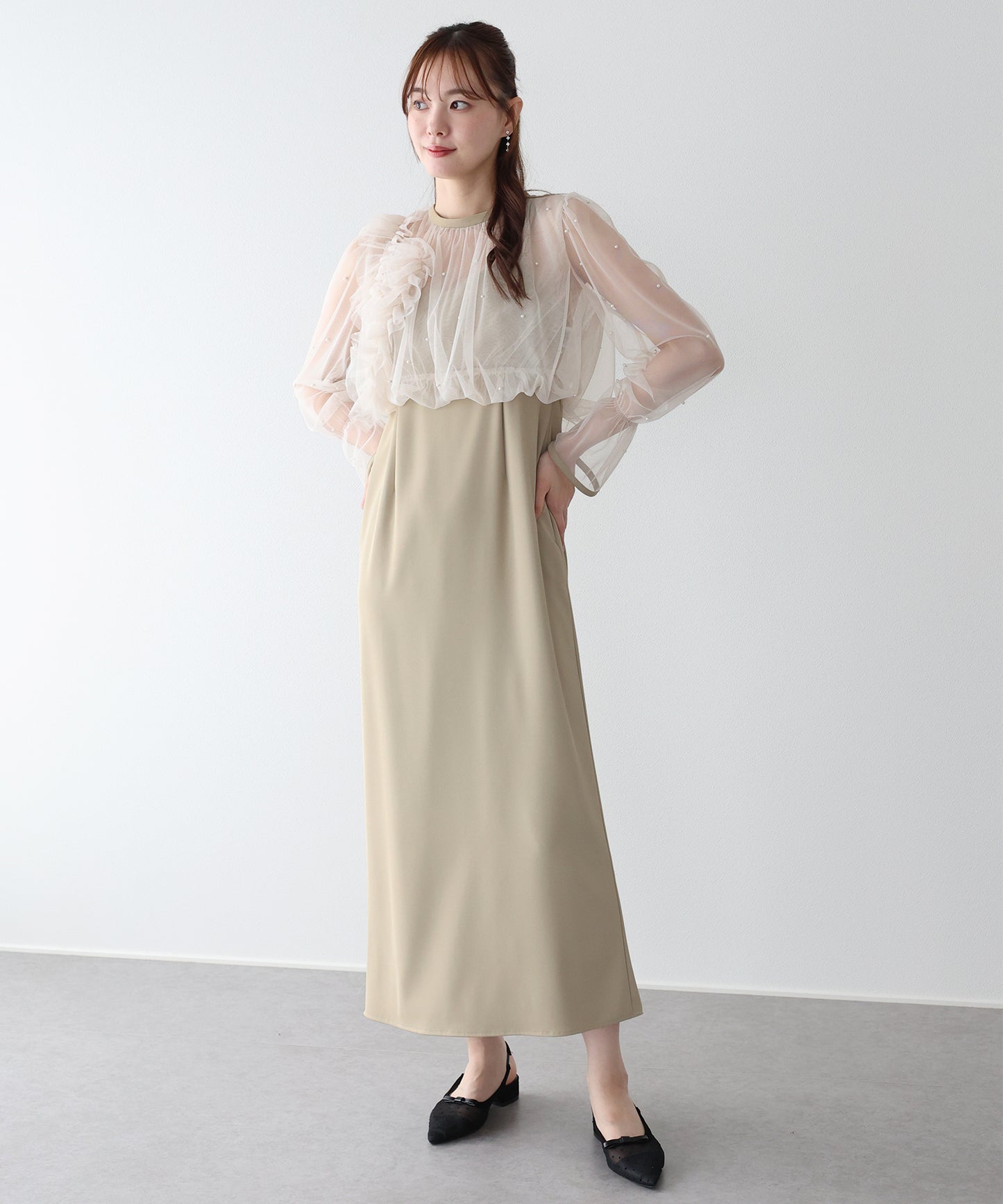 【早割5％OFF】パールブラウスセットドレス