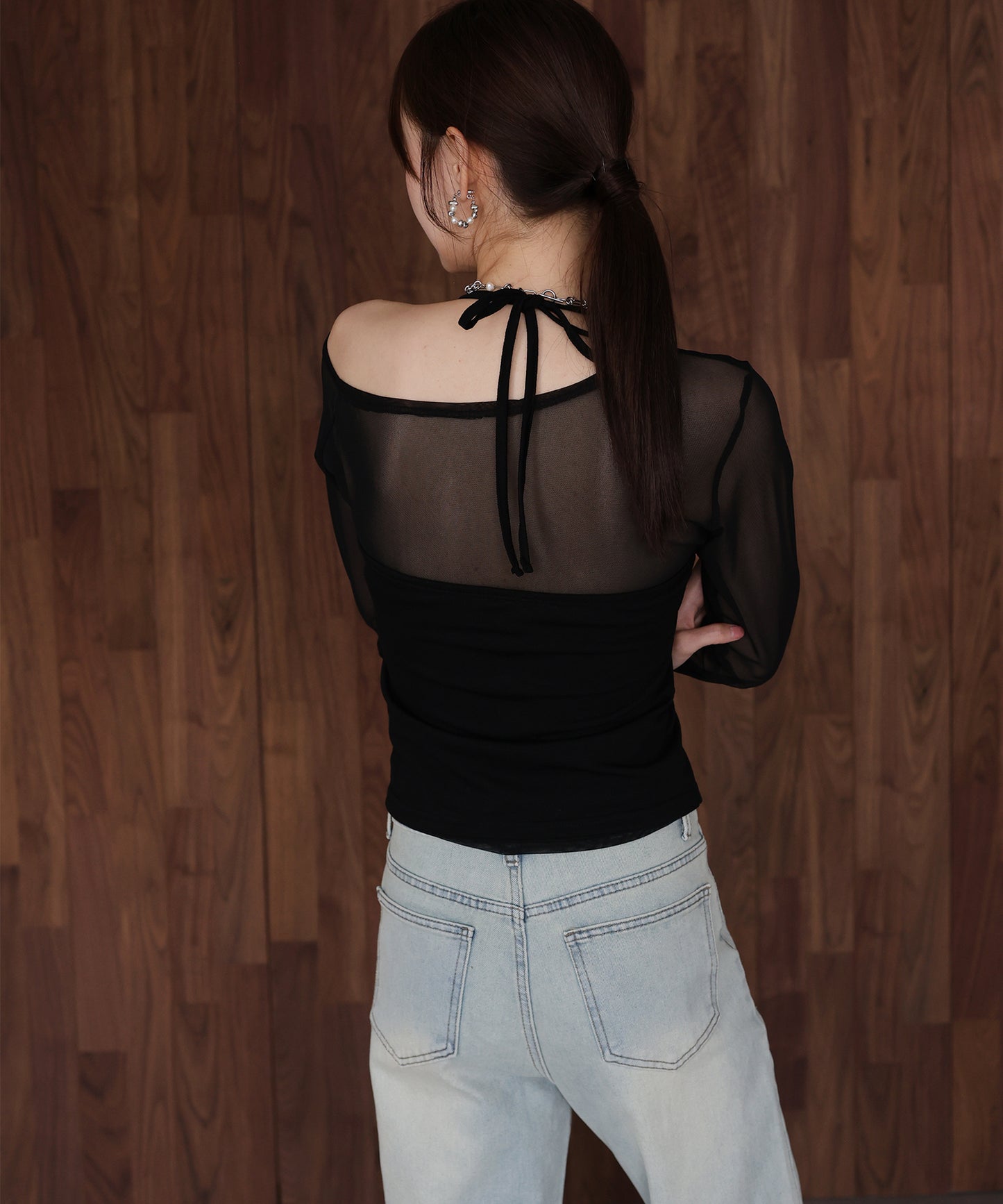 【早割5％OFF】ホルターネックレイヤードシアートップス【ネコポス】