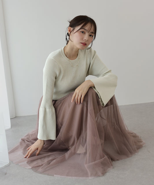 【SALE】チュールニットドッキングワンピース