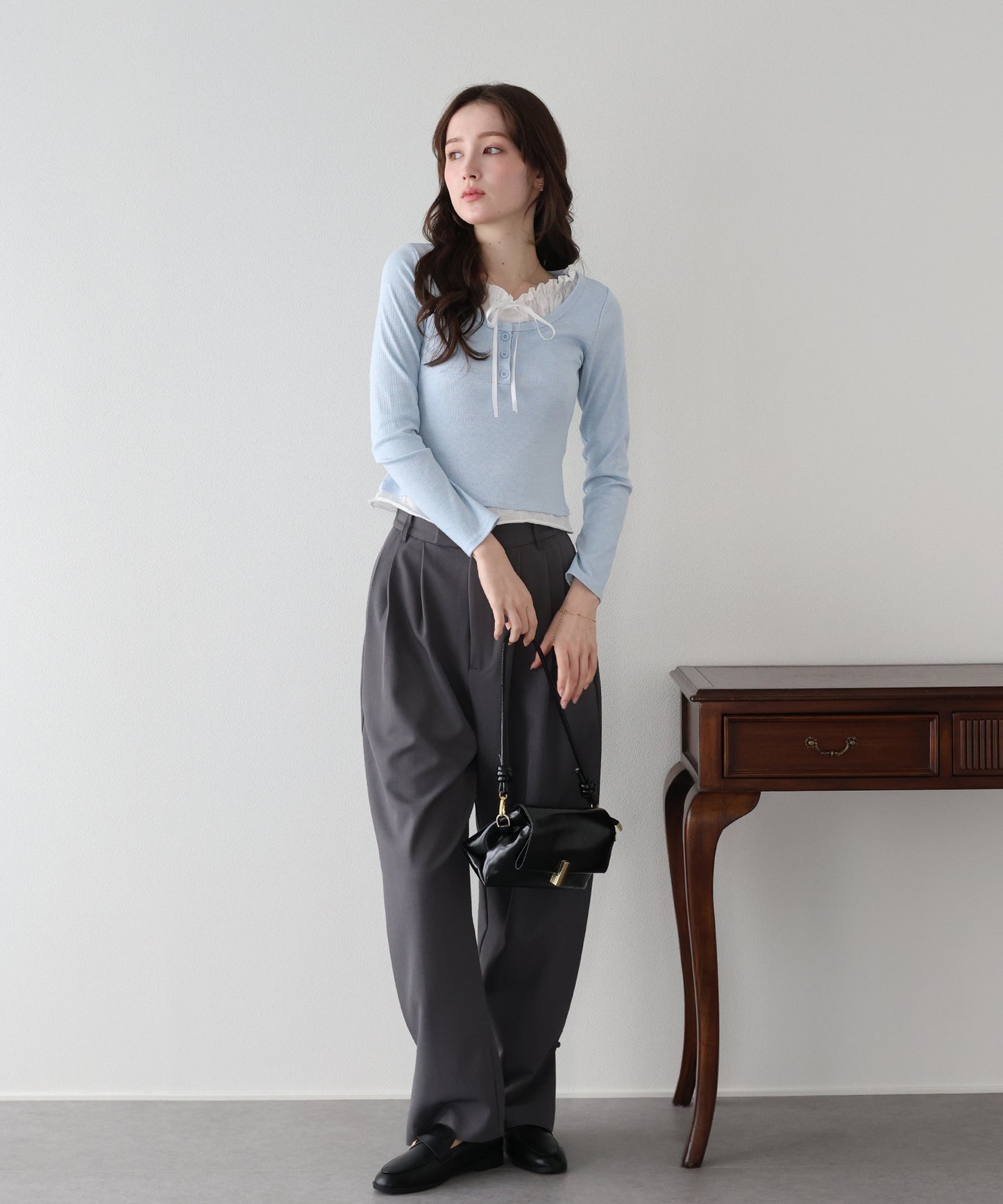 【早割5％OFF】ギャザーリボンレイヤードTシャツ【ネコポス】