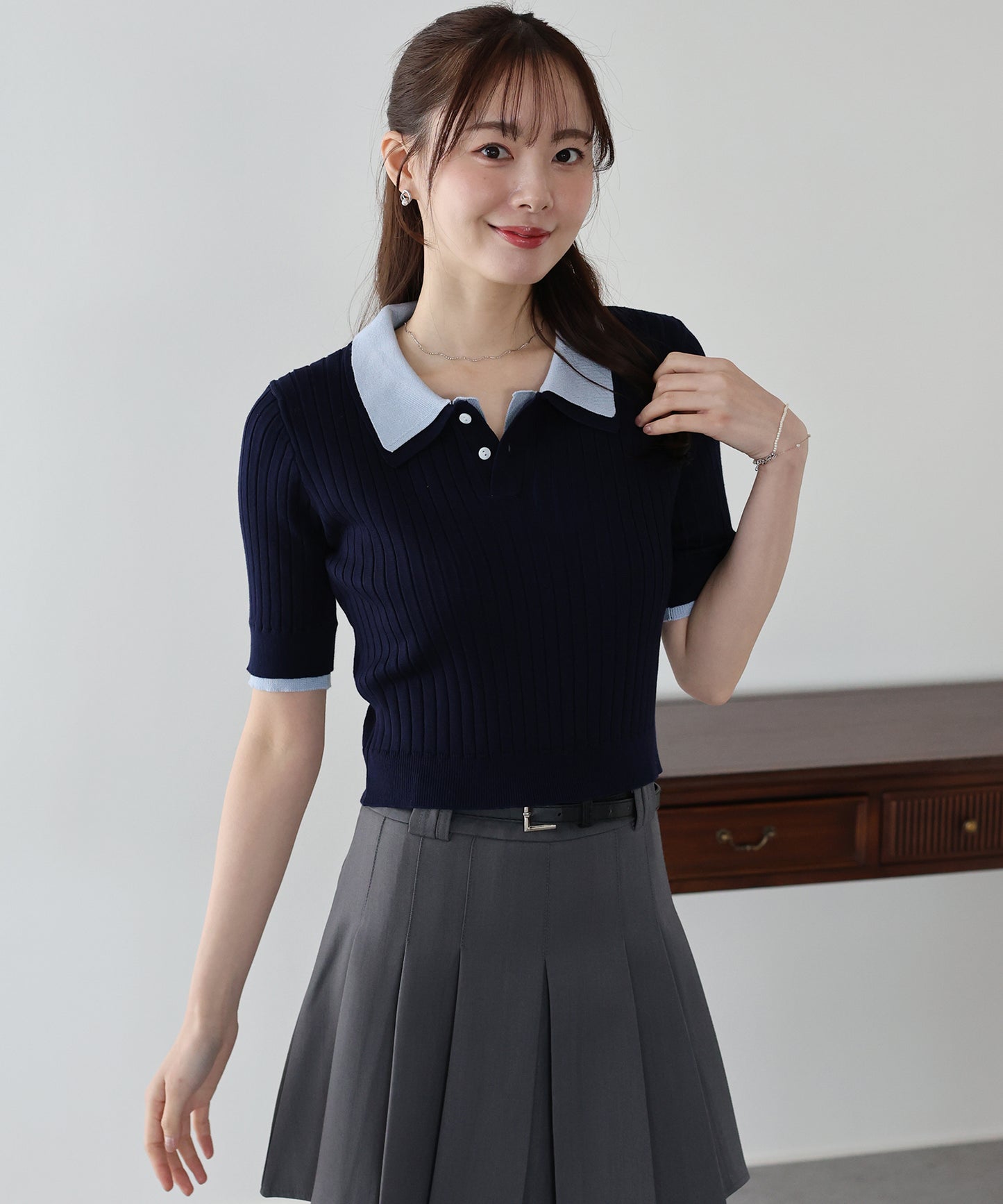 シャツレイヤードポロニット