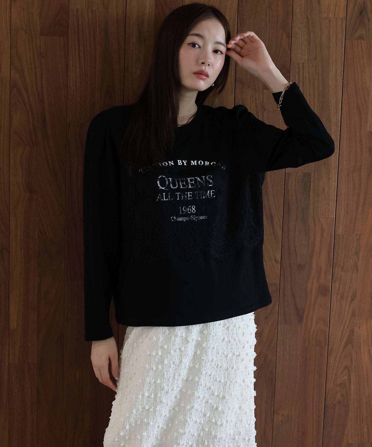 【早割5％OFF】ロングスリーブレースドッキングロゴTシャツ【メール便】