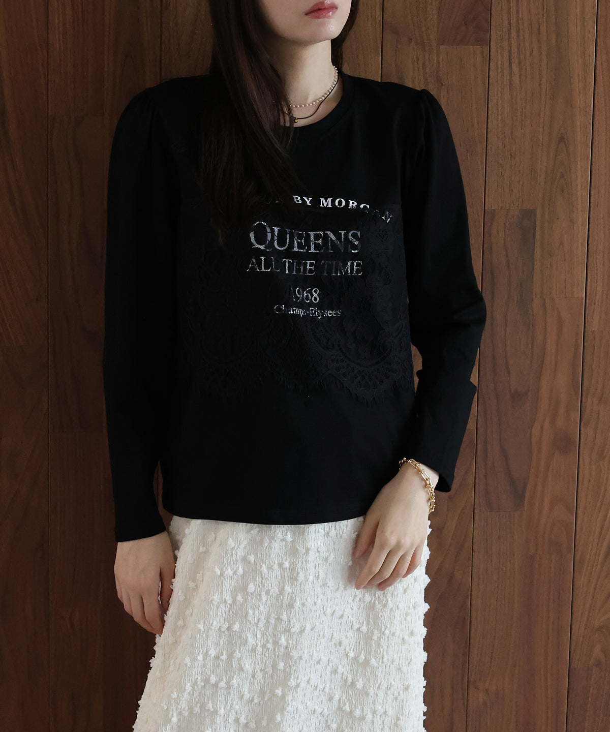ロングスリーブレースドッキングロゴTシャツ【メール便】