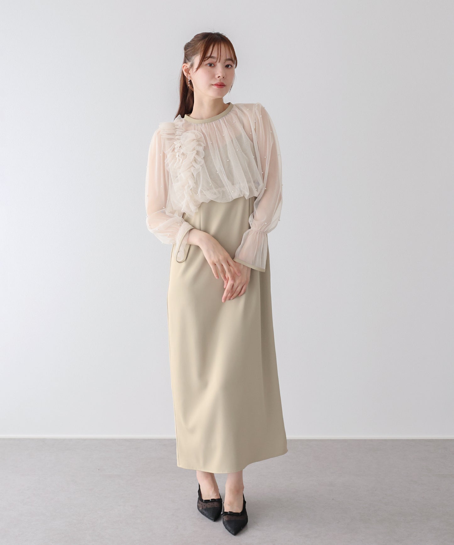 【早割5％OFF】パールブラウスセットドレス
