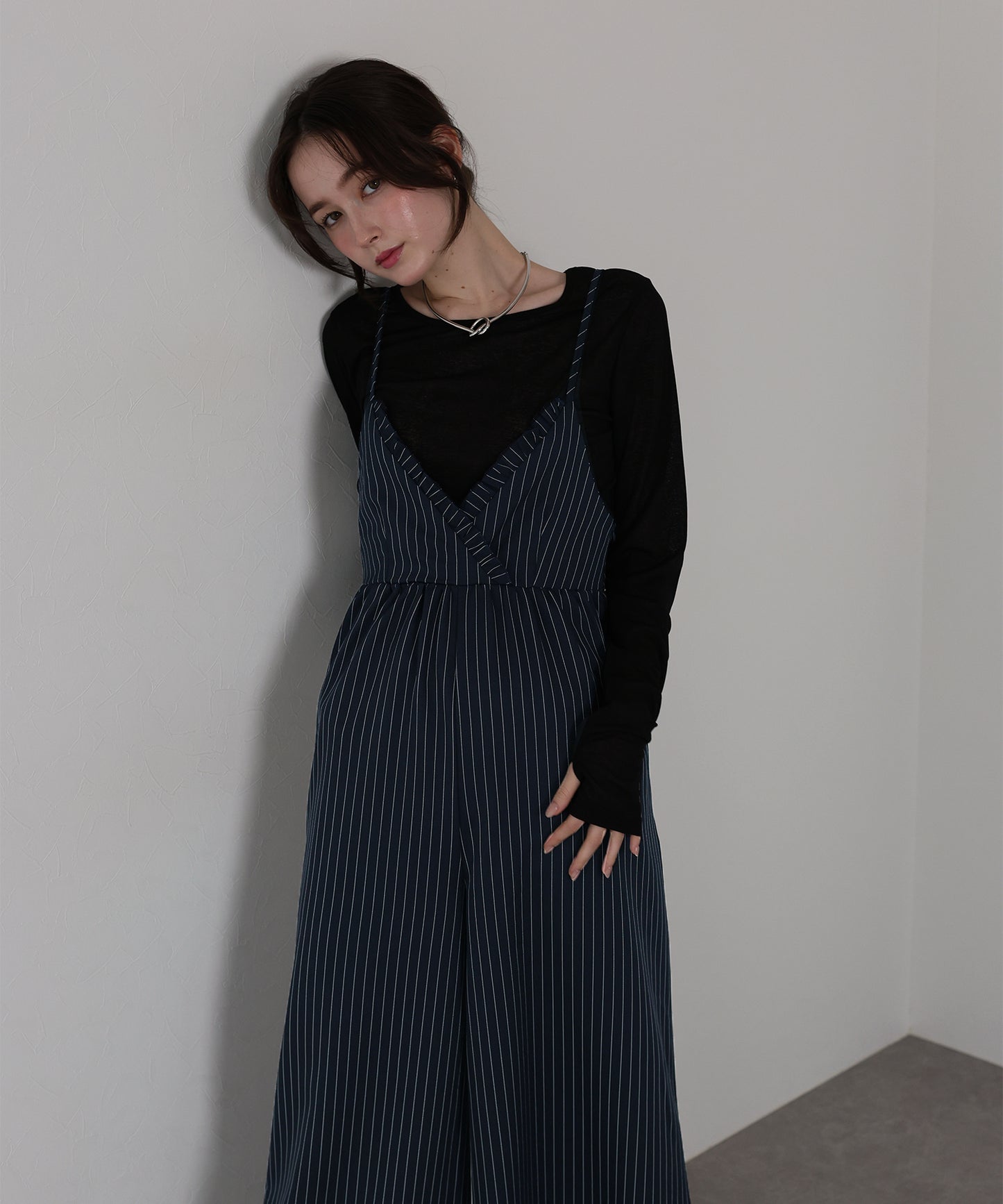 【TIME SALE】[ J by blue ]ピンストライプフリルサロペット