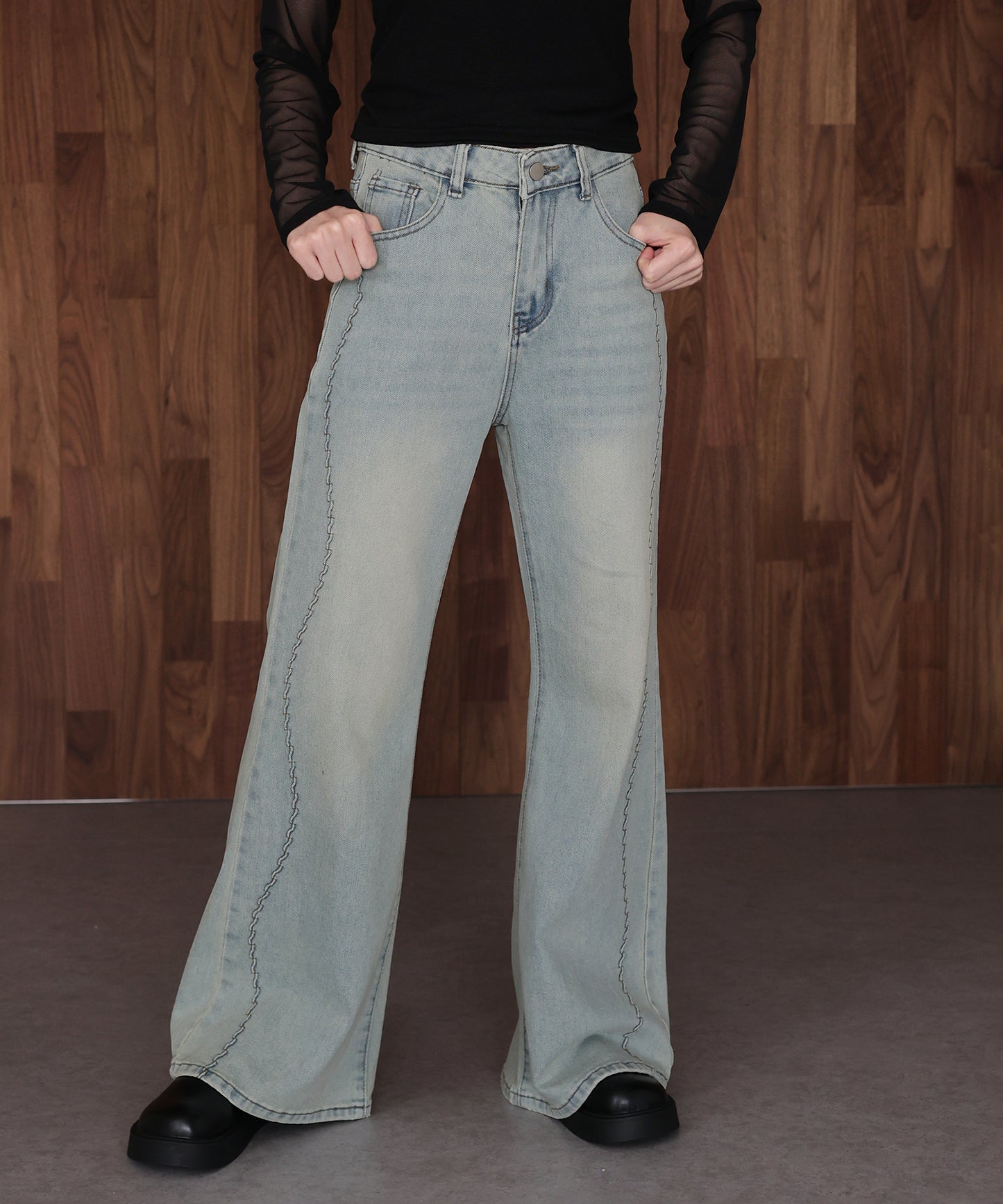 ウェーブラインデニムパンツ