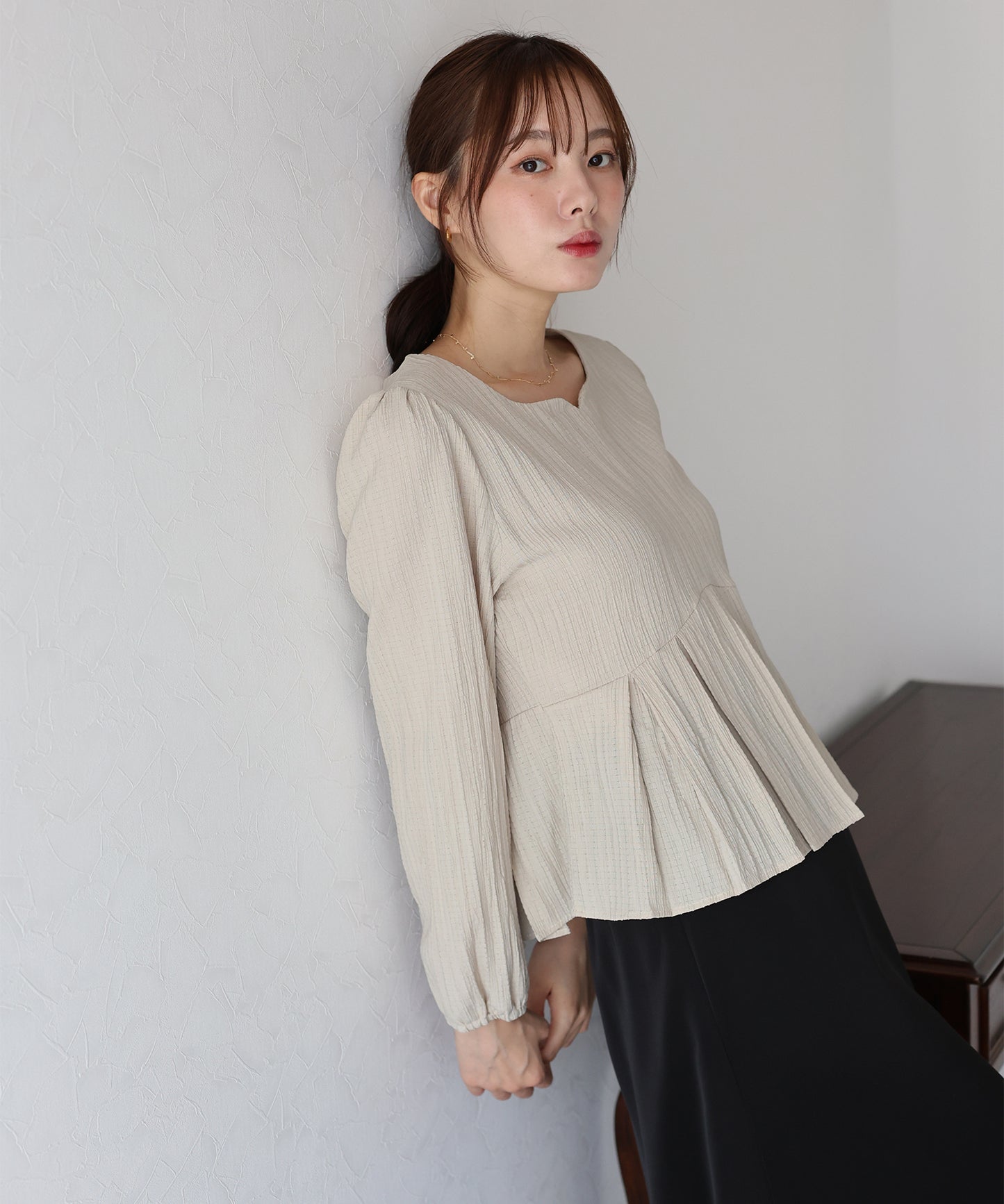 【早割5％OFF】ハートネックプリーツブラウス【ネコポス】
