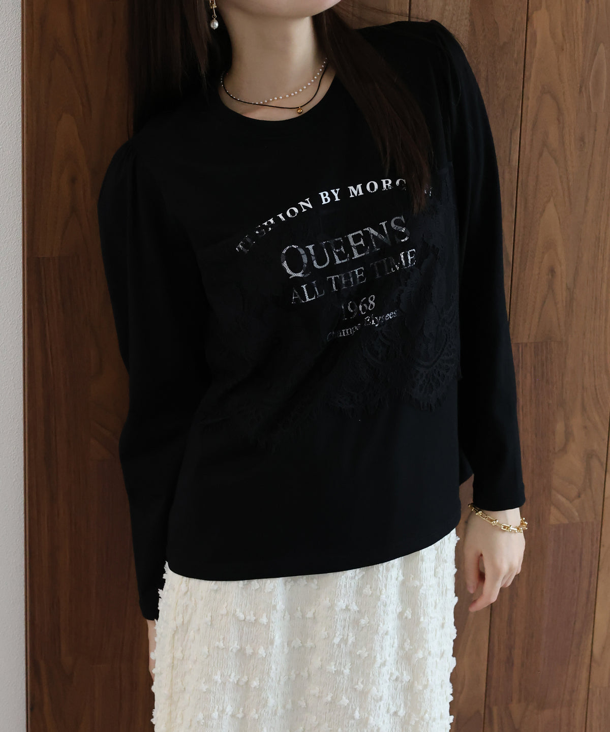 【早割5％OFF】ロングスリーブレースドッキングロゴTシャツ【メール便】
