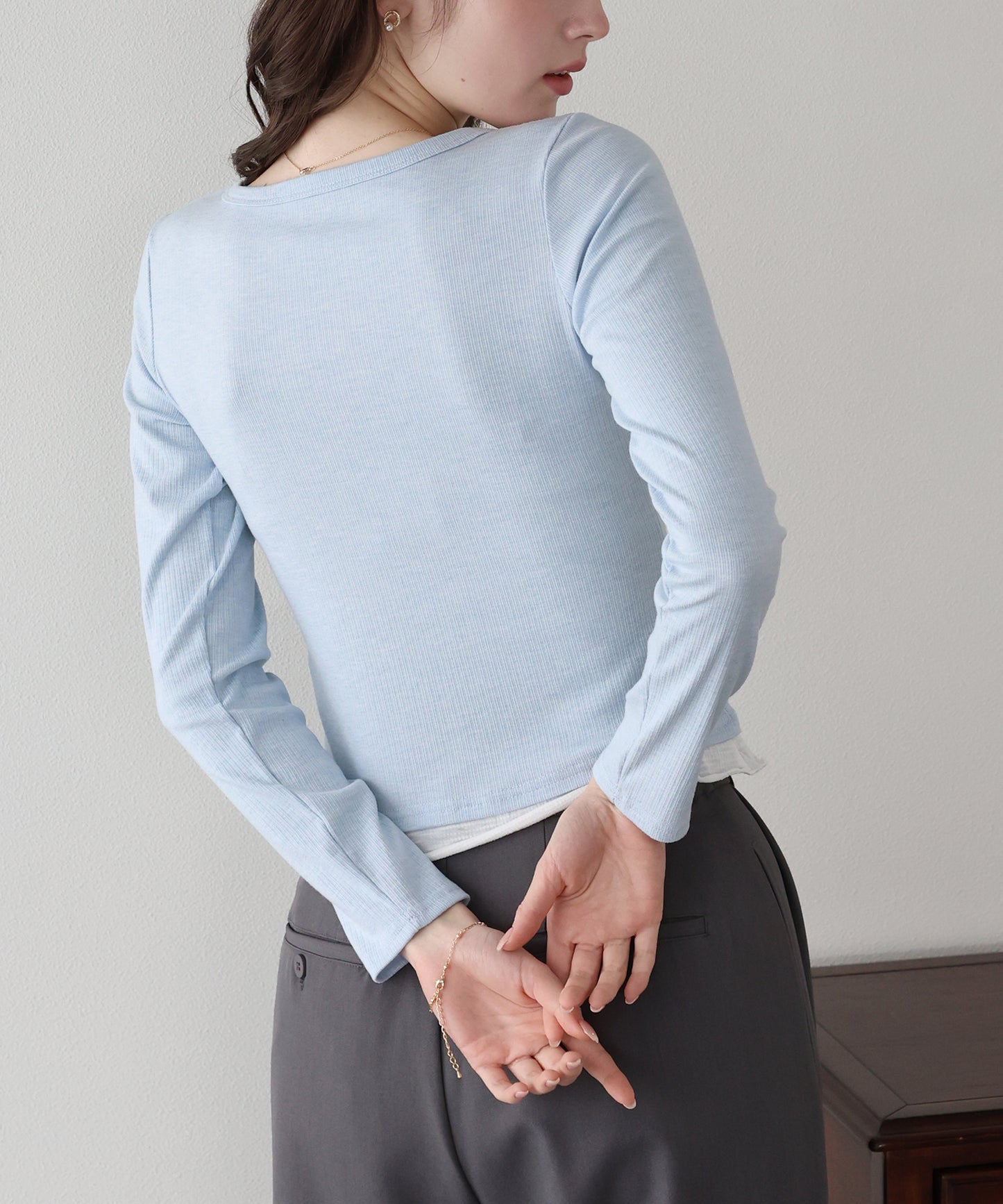 【早割5％OFF】ギャザーリボンレイヤードTシャツ【ネコポス】