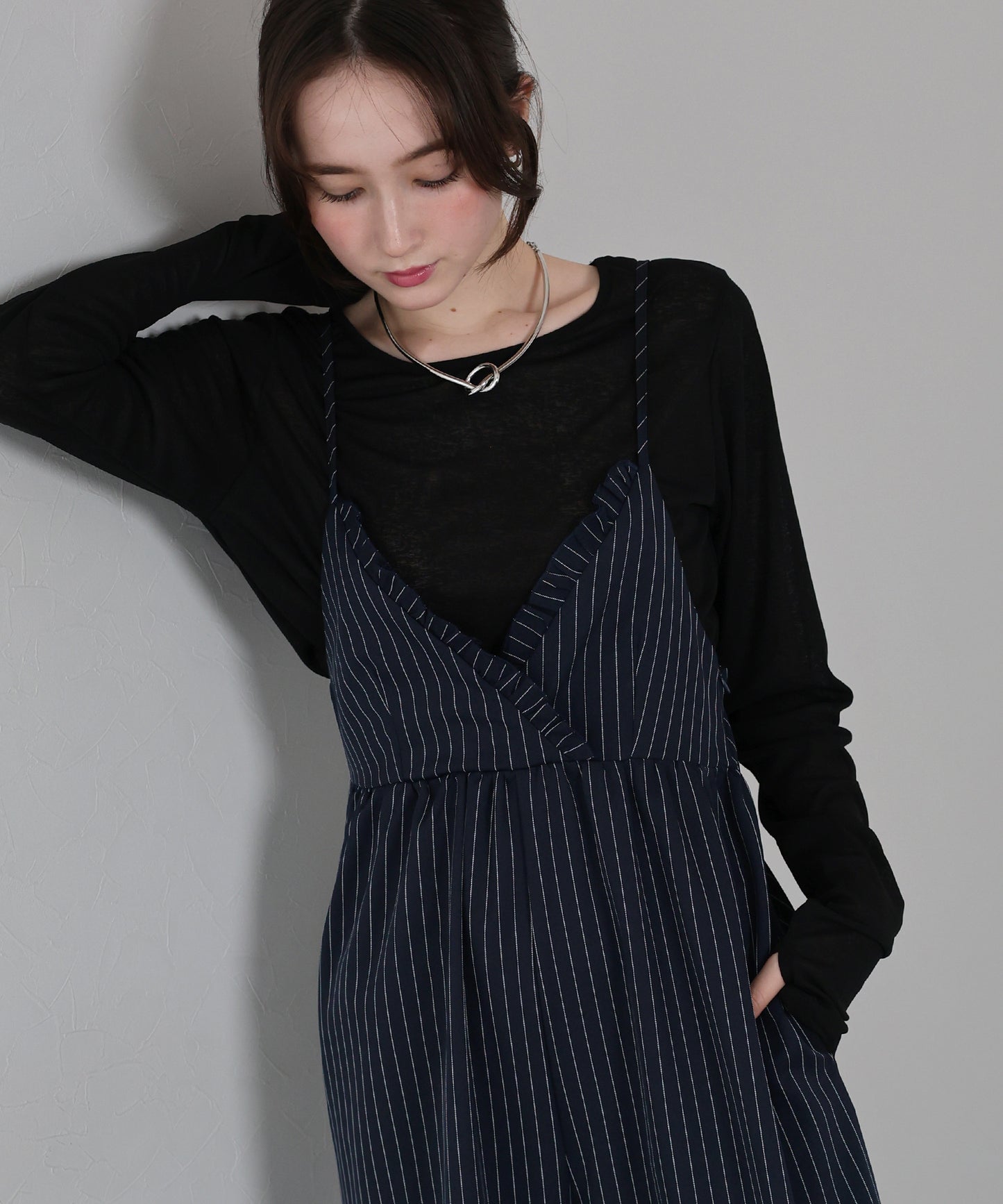 【早割5％OFF】[ J by blue ]ピンストライプフリルサロペット