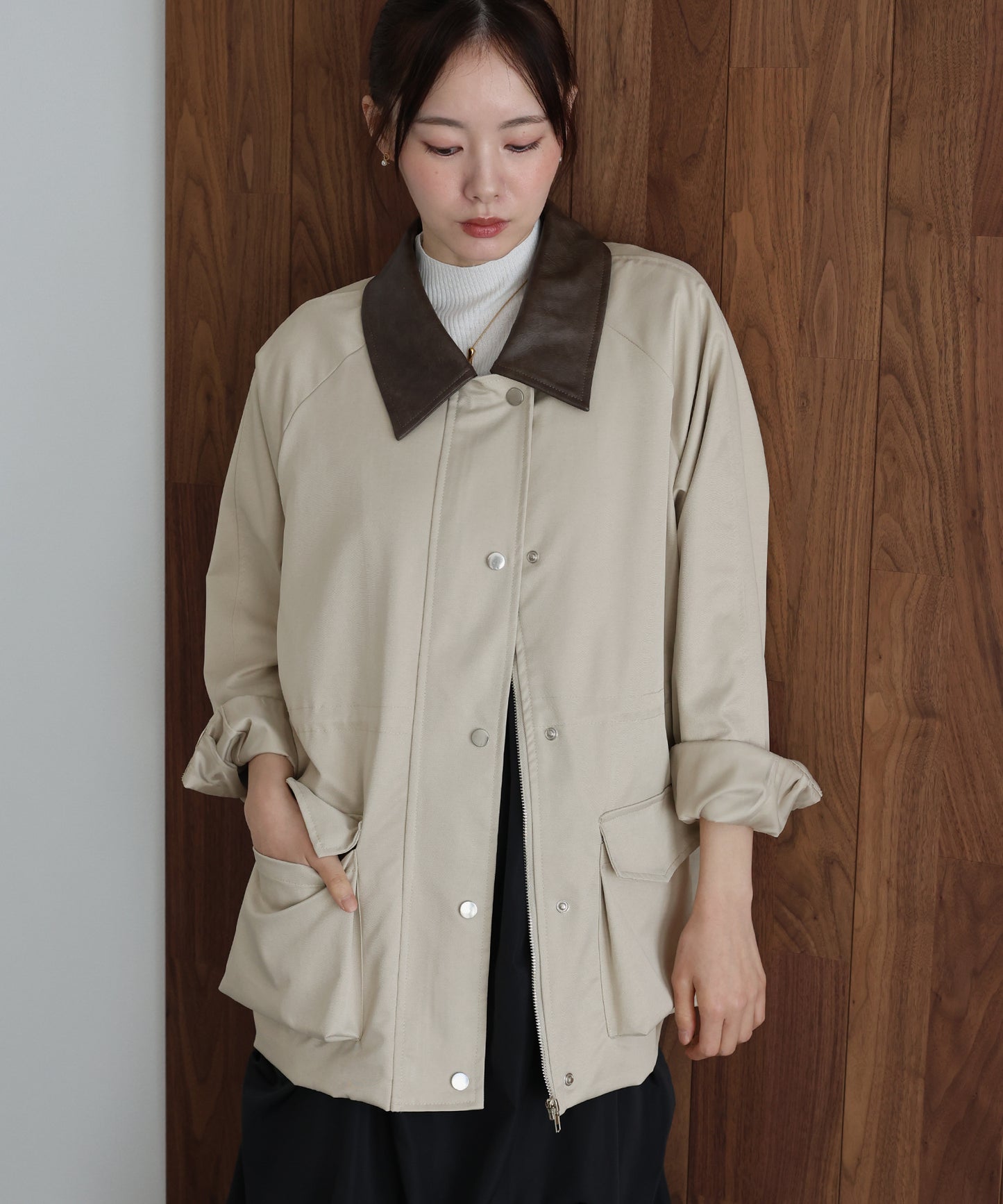 【早割5％OFF】レザー襟スプリングコート