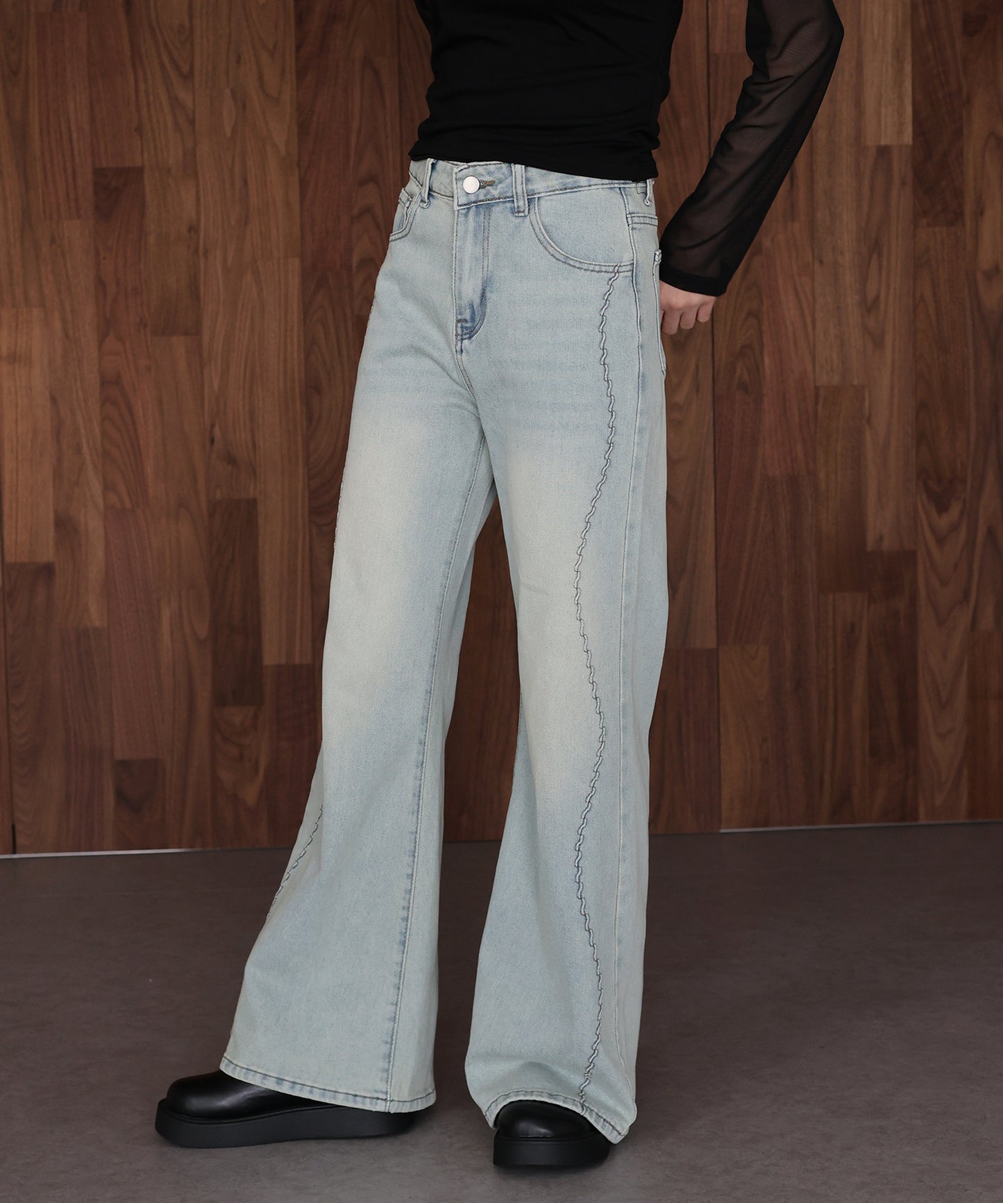 ウェーブラインデニムパンツ