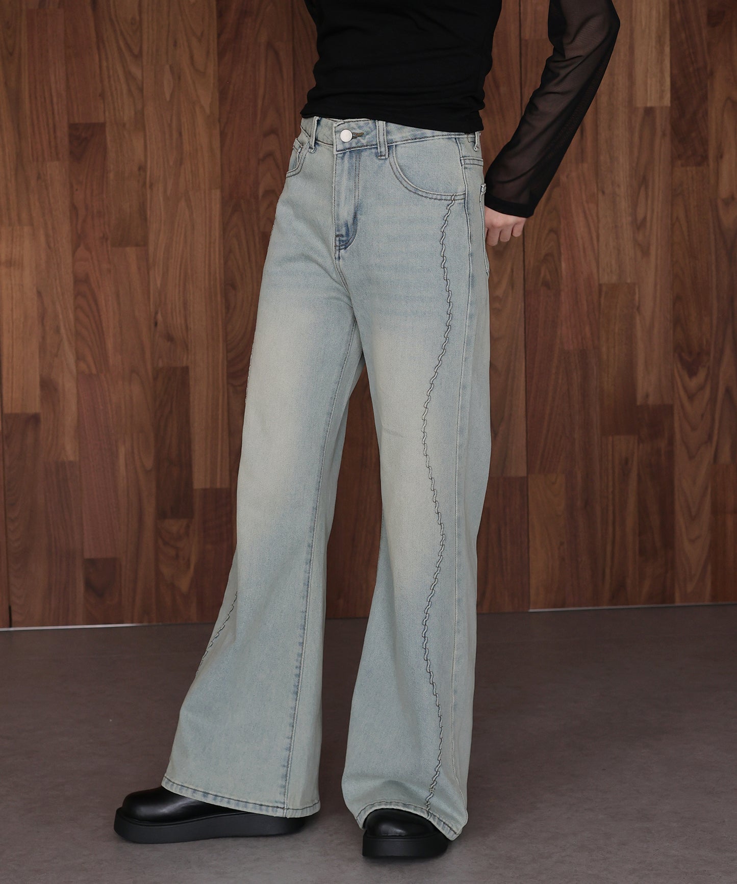 ウェーブラインデニムパンツ