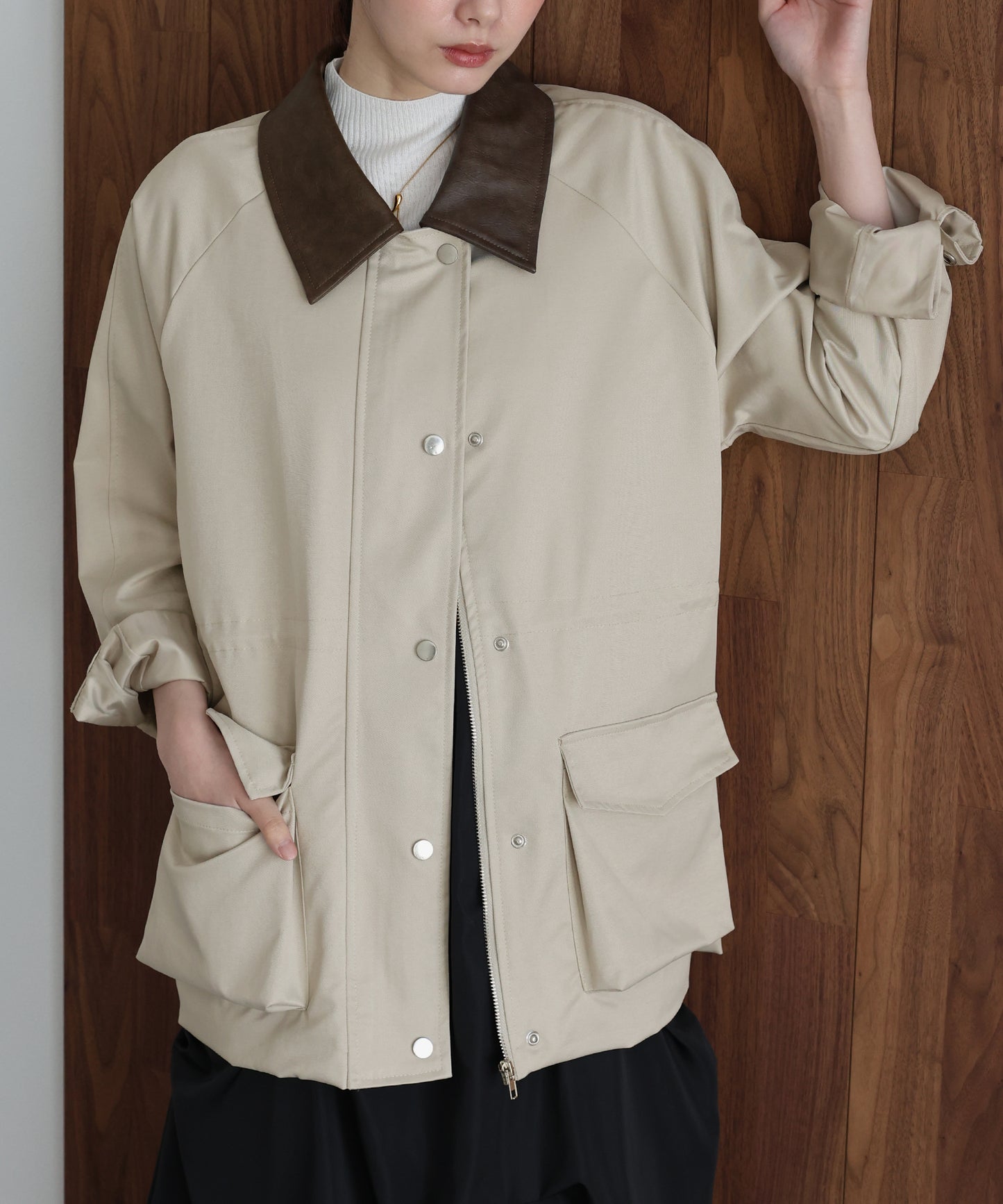 【早割5％OFF】レザー襟スプリングコート