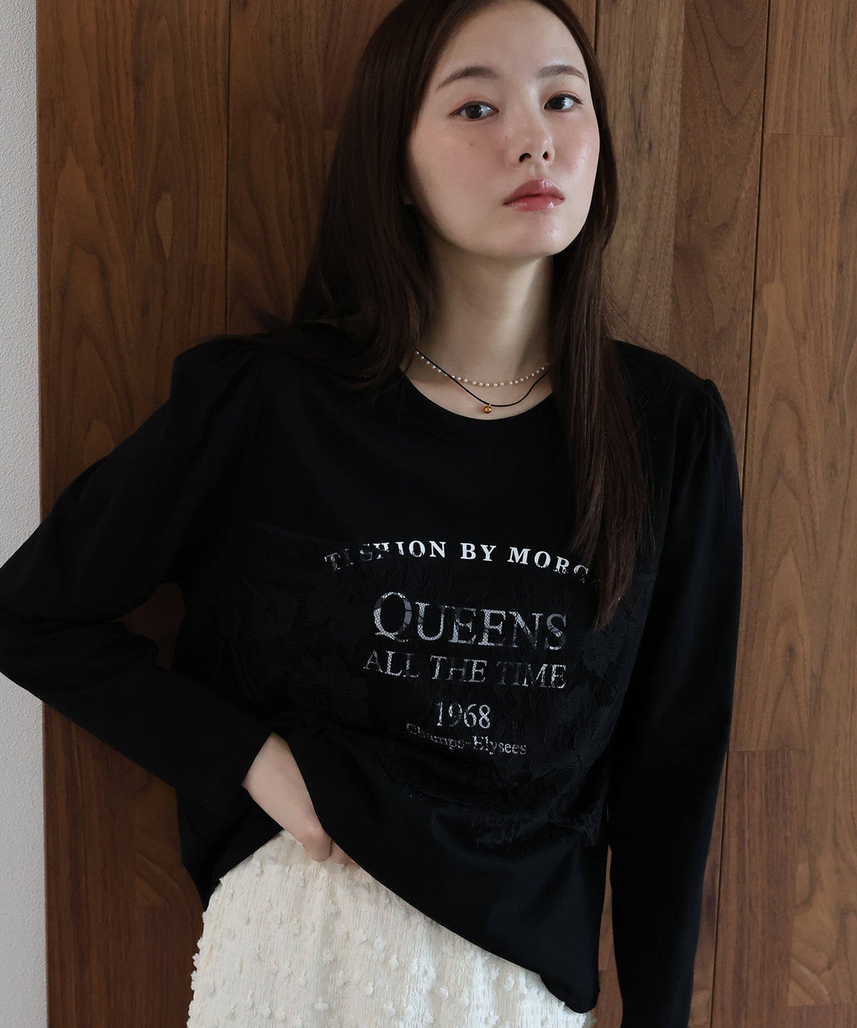 【早割5％OFF】ロングスリーブレースドッキングロゴTシャツ【メール便】