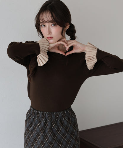 【早割5％OFF】袖口プリーツニット