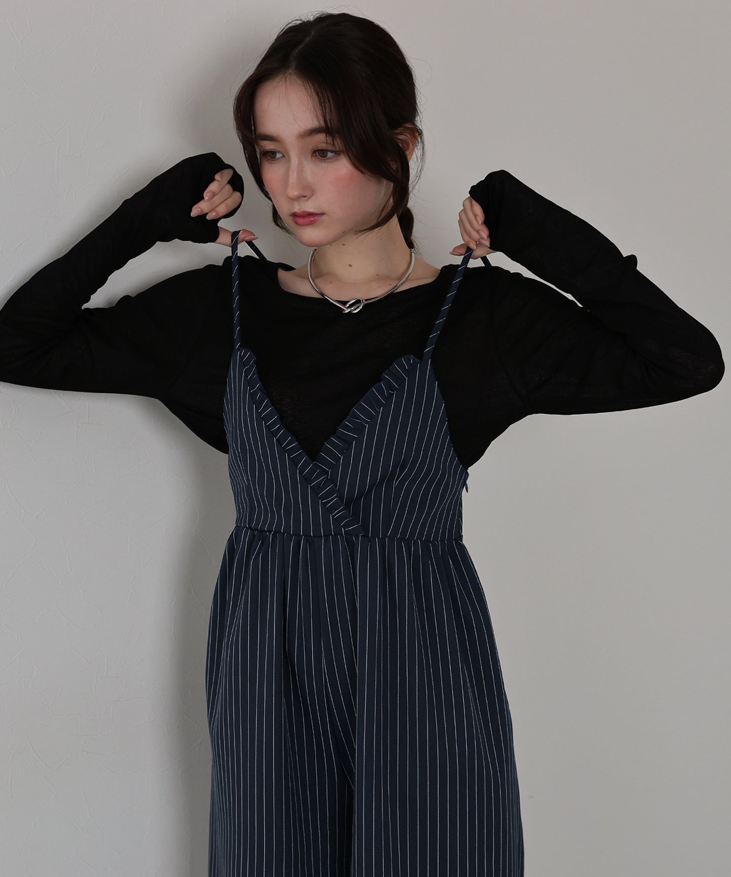 【TIME SALE】[ J by blue ]ピンストライプフリルサロペット