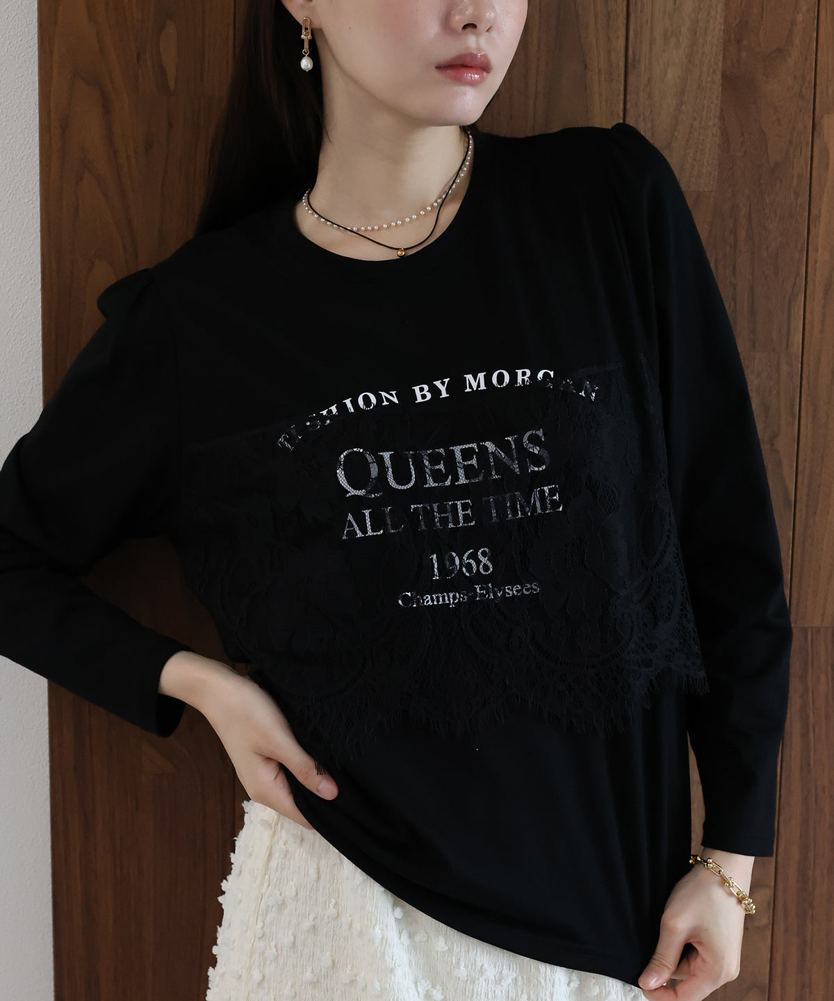 ロングスリーブレースドッキングロゴTシャツ【メール便】