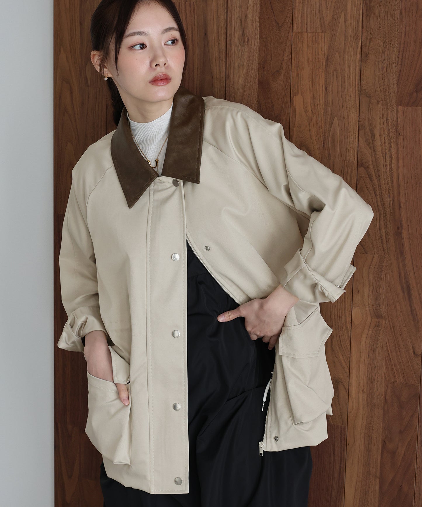 【早割5％OFF】レザー襟スプリングコート