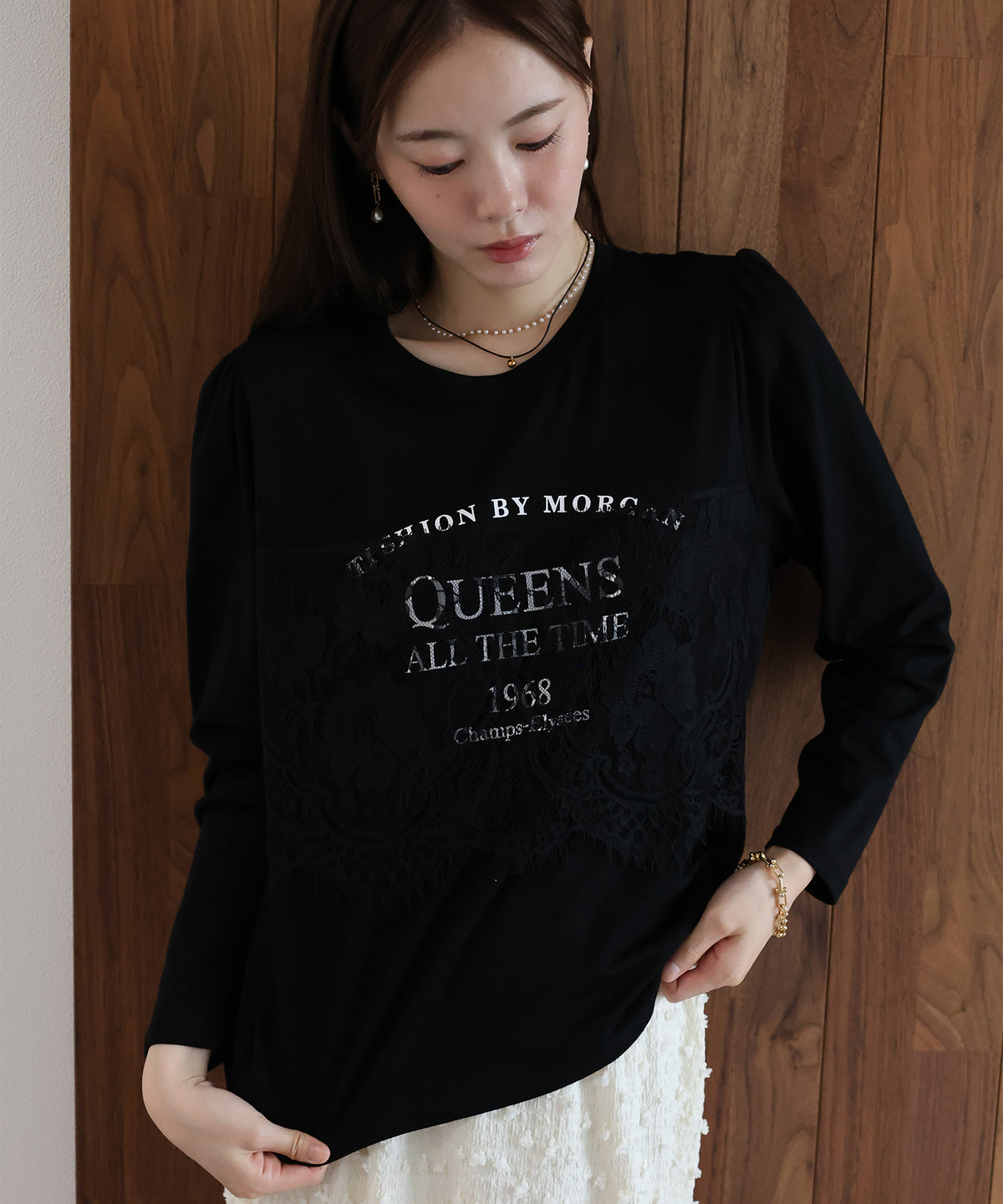 【早割5％OFF】ロングスリーブレースドッキングロゴTシャツ【メール便】