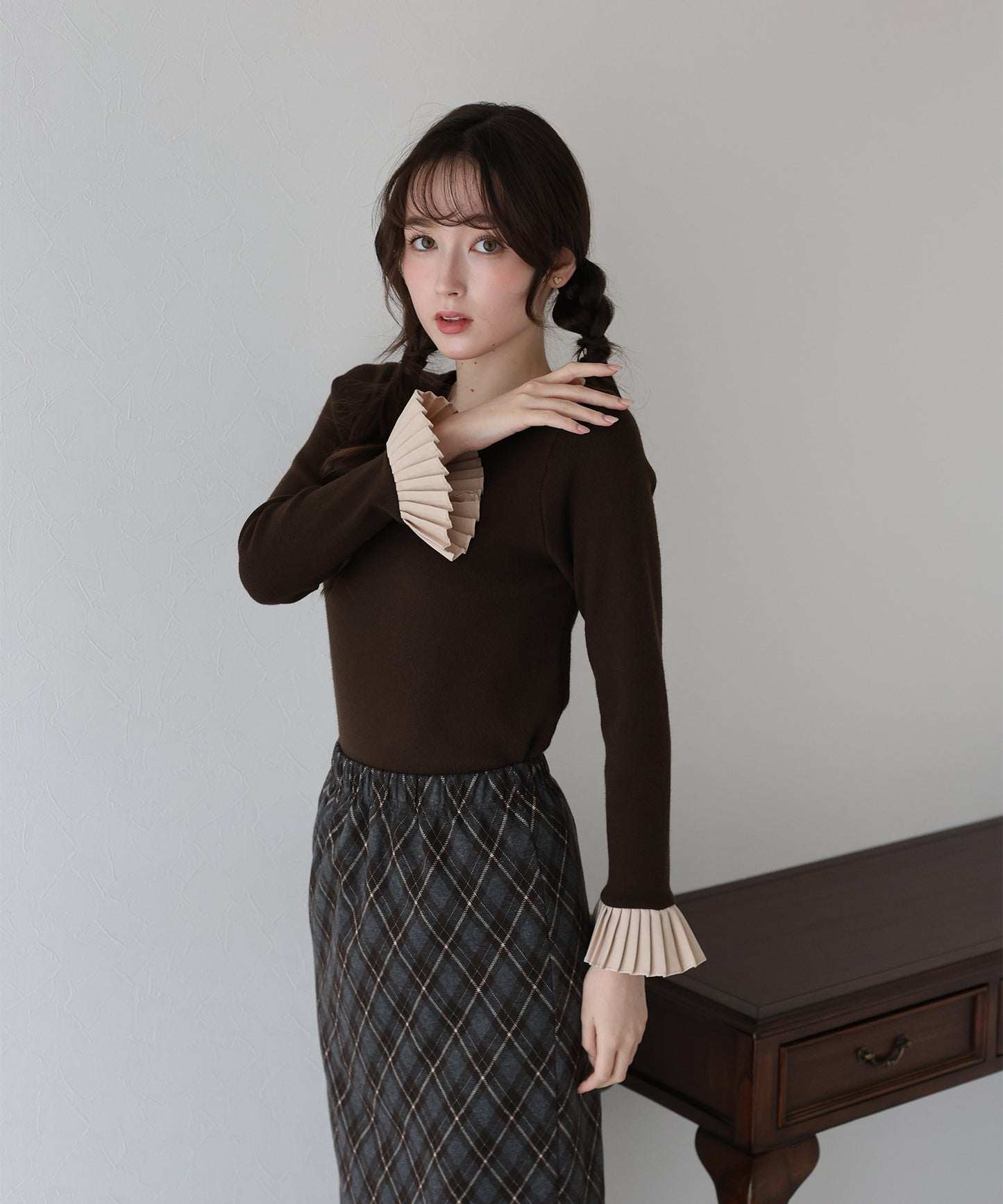 【早割5％OFF】袖口プリーツニット