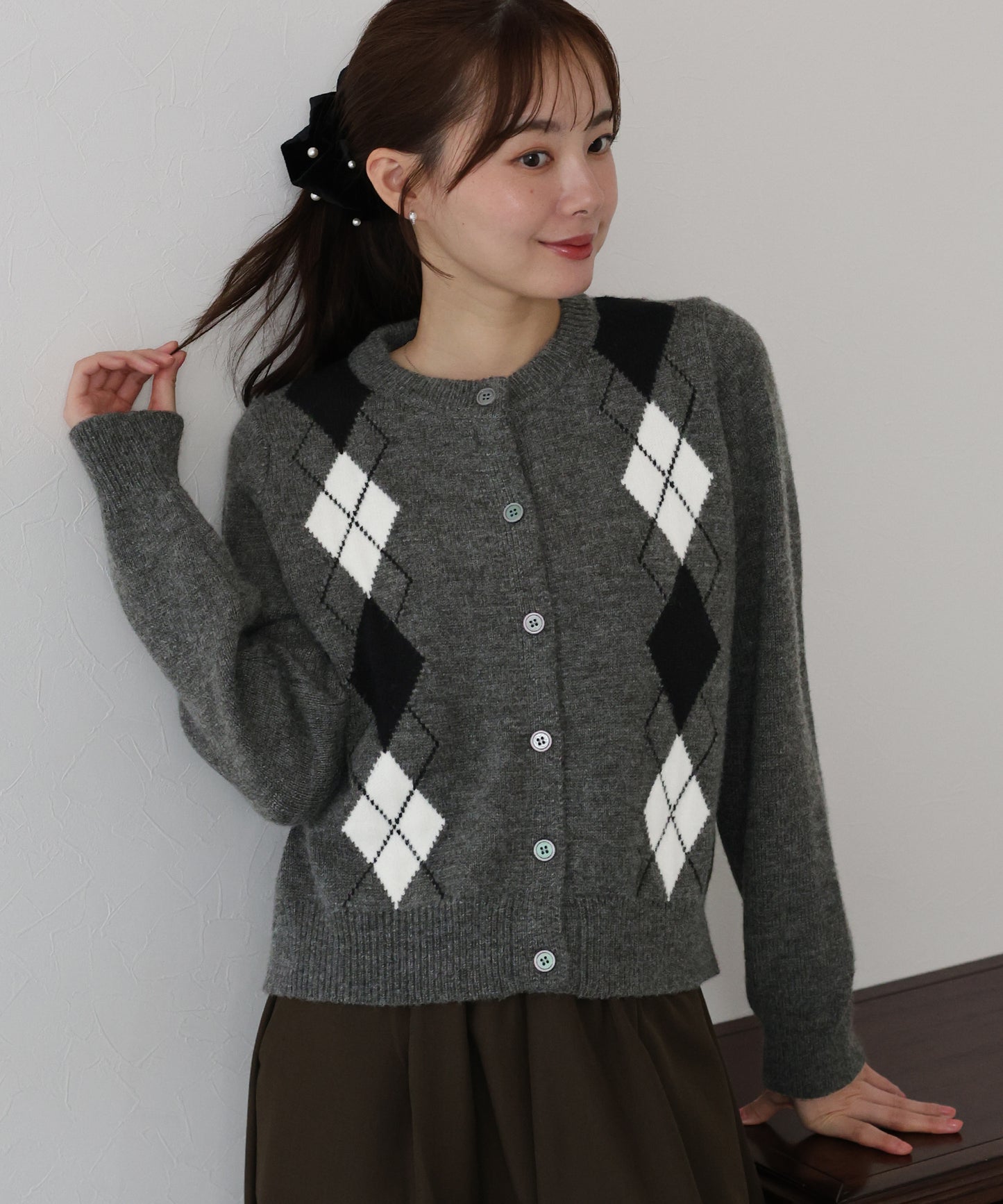 アーガイル柄カーディガン