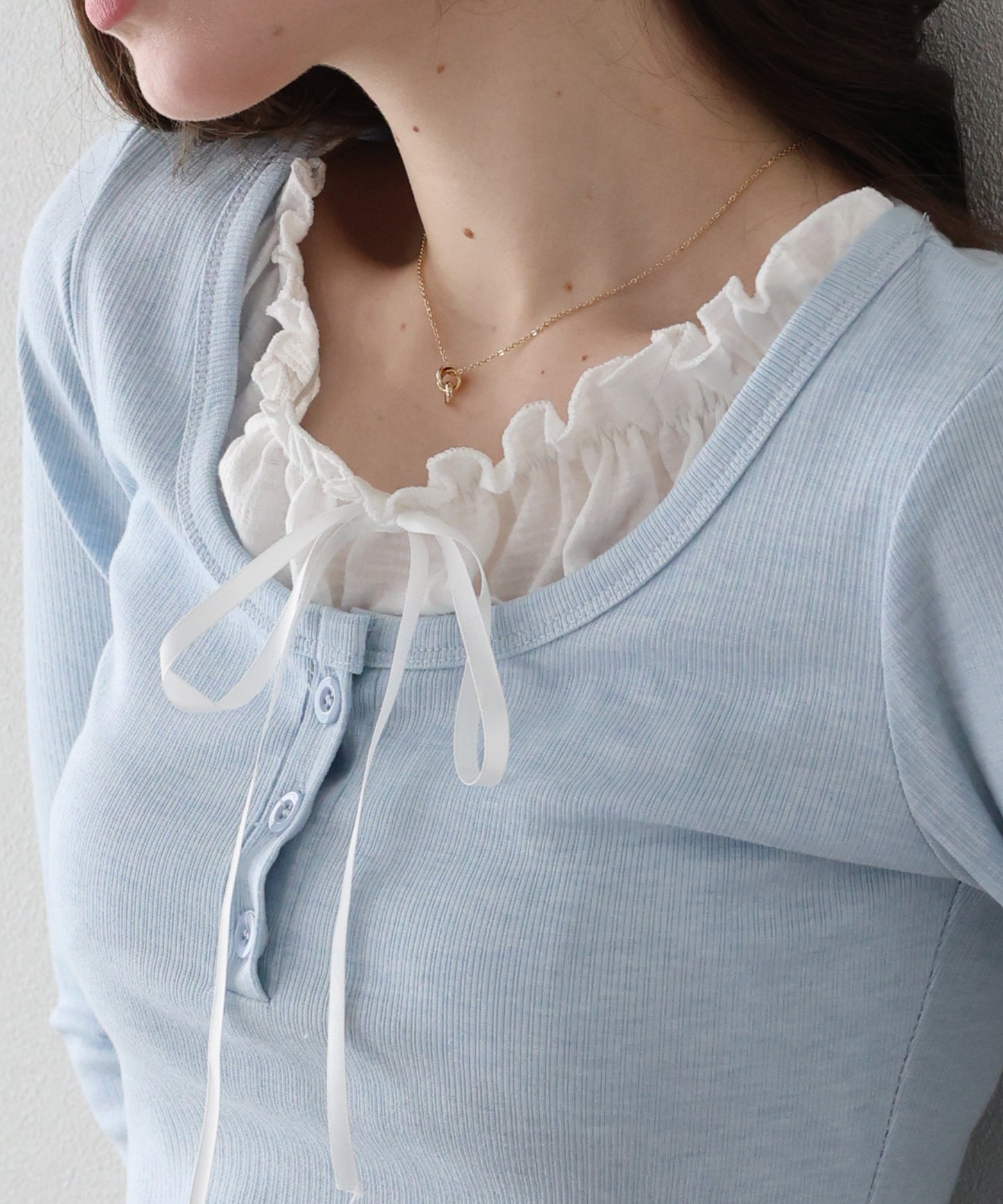 【早割5％OFF】ギャザーリボンレイヤードTシャツ【ネコポス】