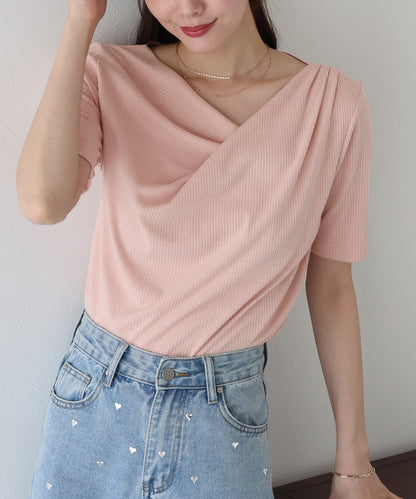 ドレープネックリブTシャツ【ネコポス】