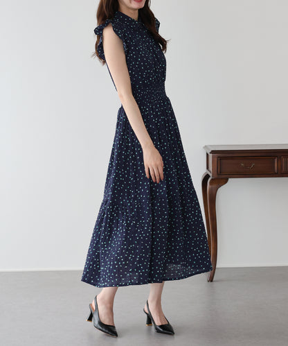 シフォンプリントフリルワンピース