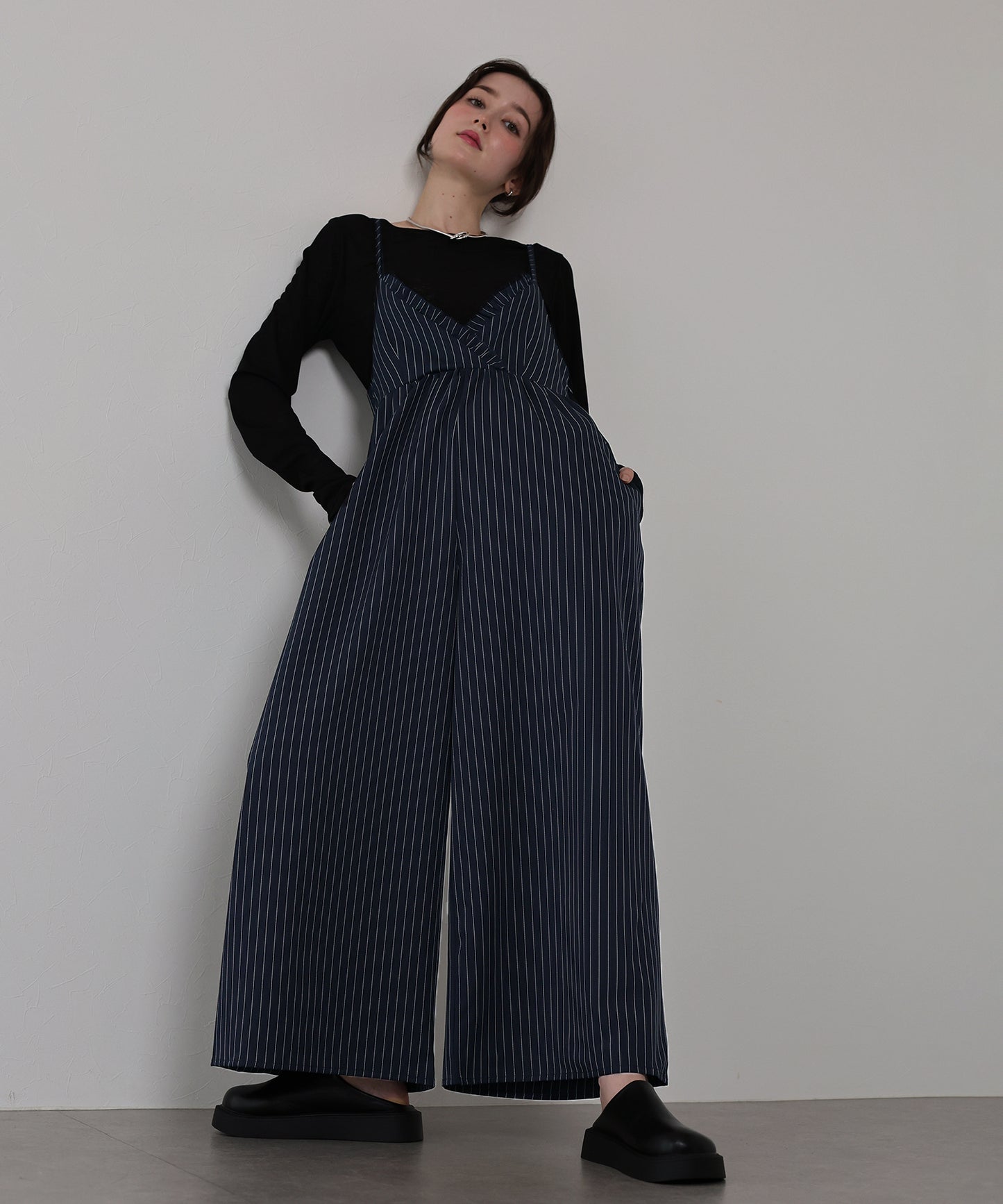 【TIME SALE】[ J by blue ]ピンストライプフリルサロペット