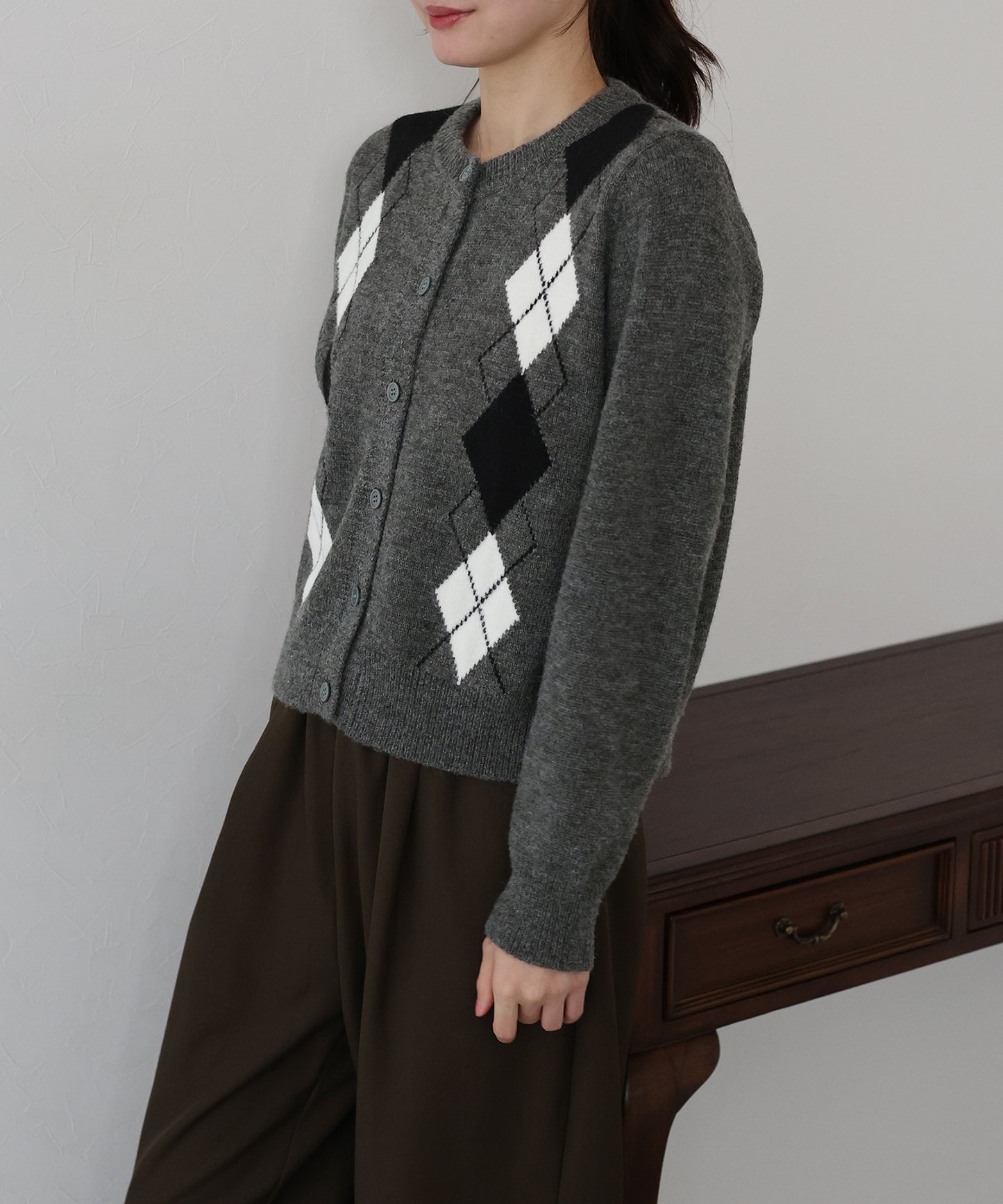 アーガイル柄カーディガン