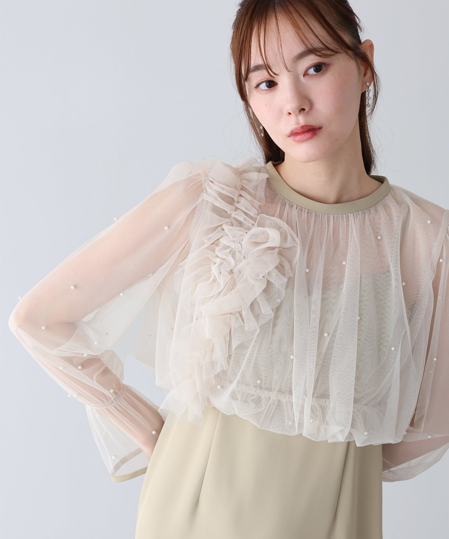 【早割5％OFF】パールブラウスセットドレス