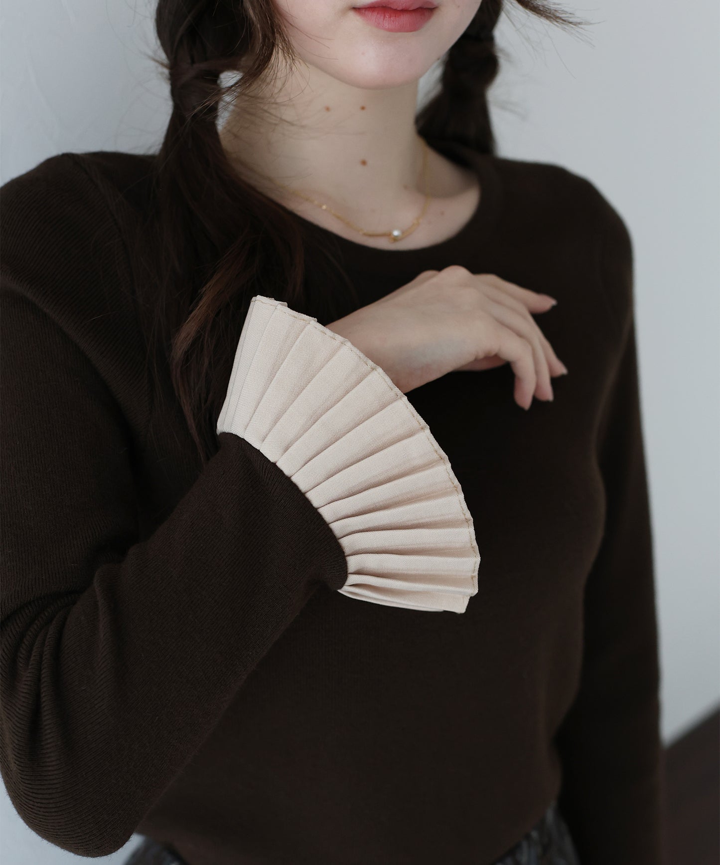 【早割5％OFF】袖口プリーツニット