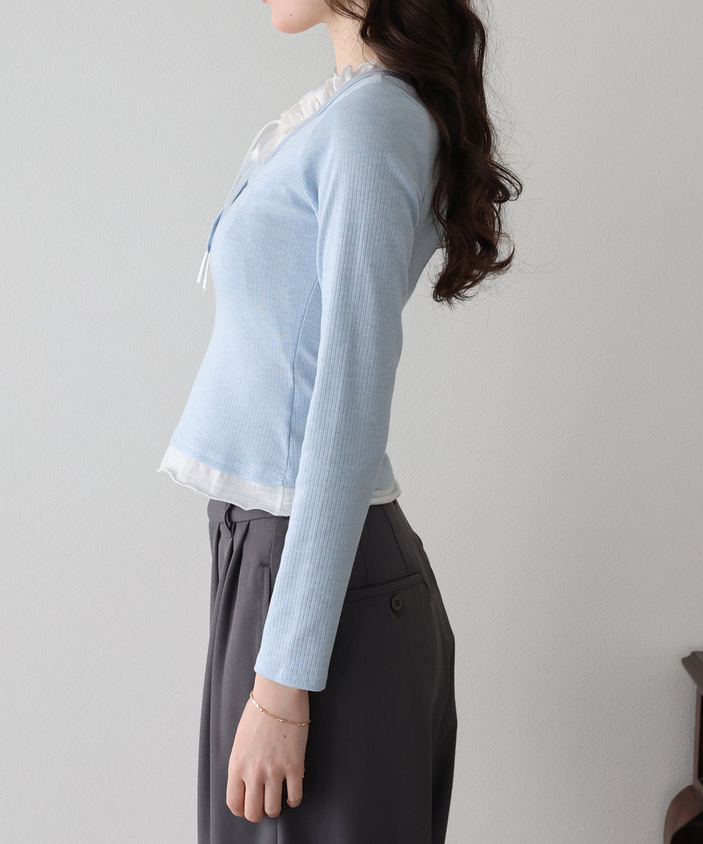 【早割5％OFF】ギャザーリボンレイヤードTシャツ【ネコポス】