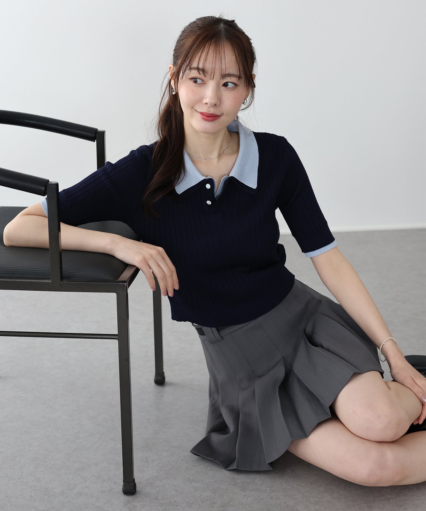 シャツレイヤードポロニット