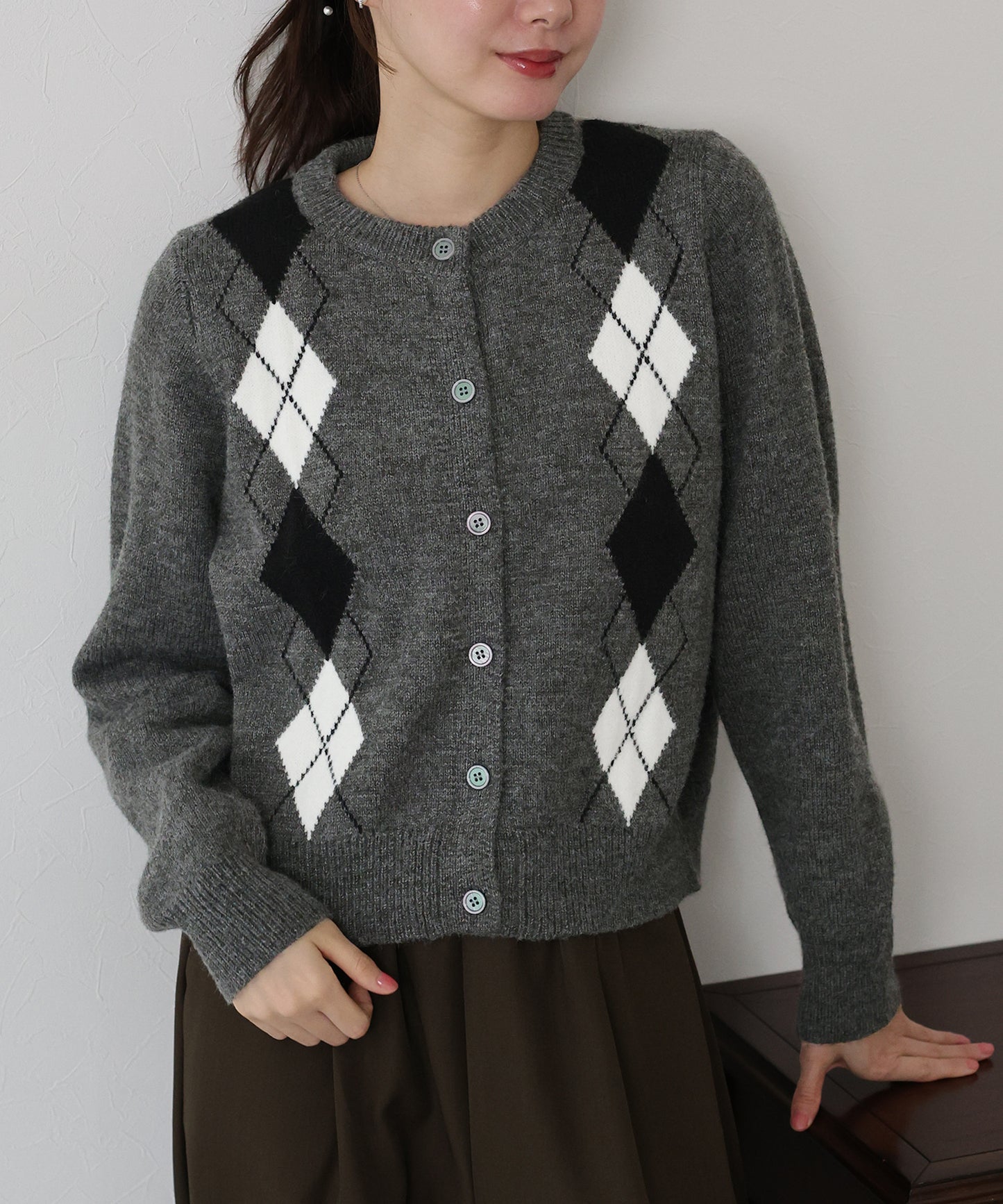 アーガイル柄カーディガン