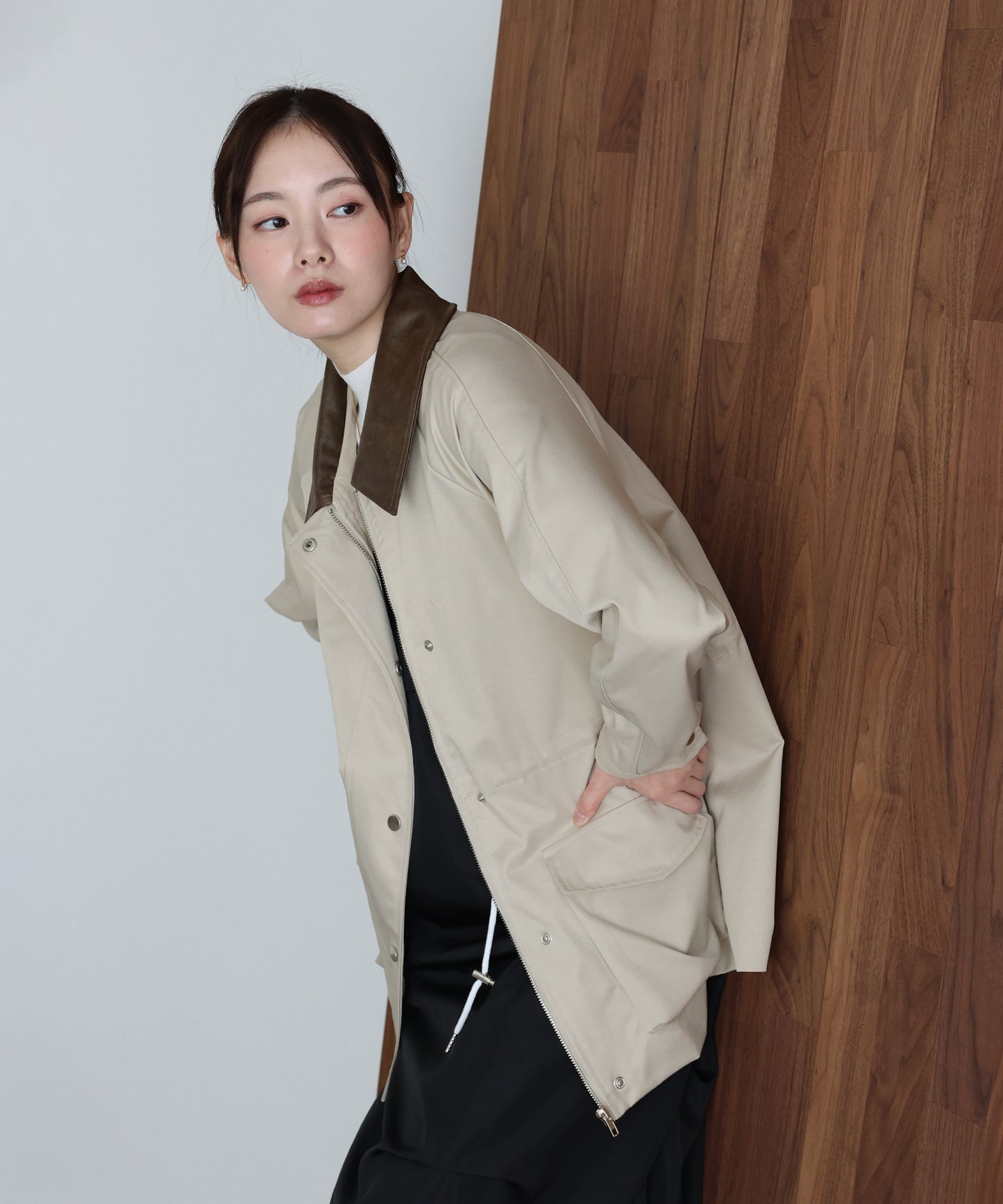 【早割5％OFF】レザー襟スプリングコート