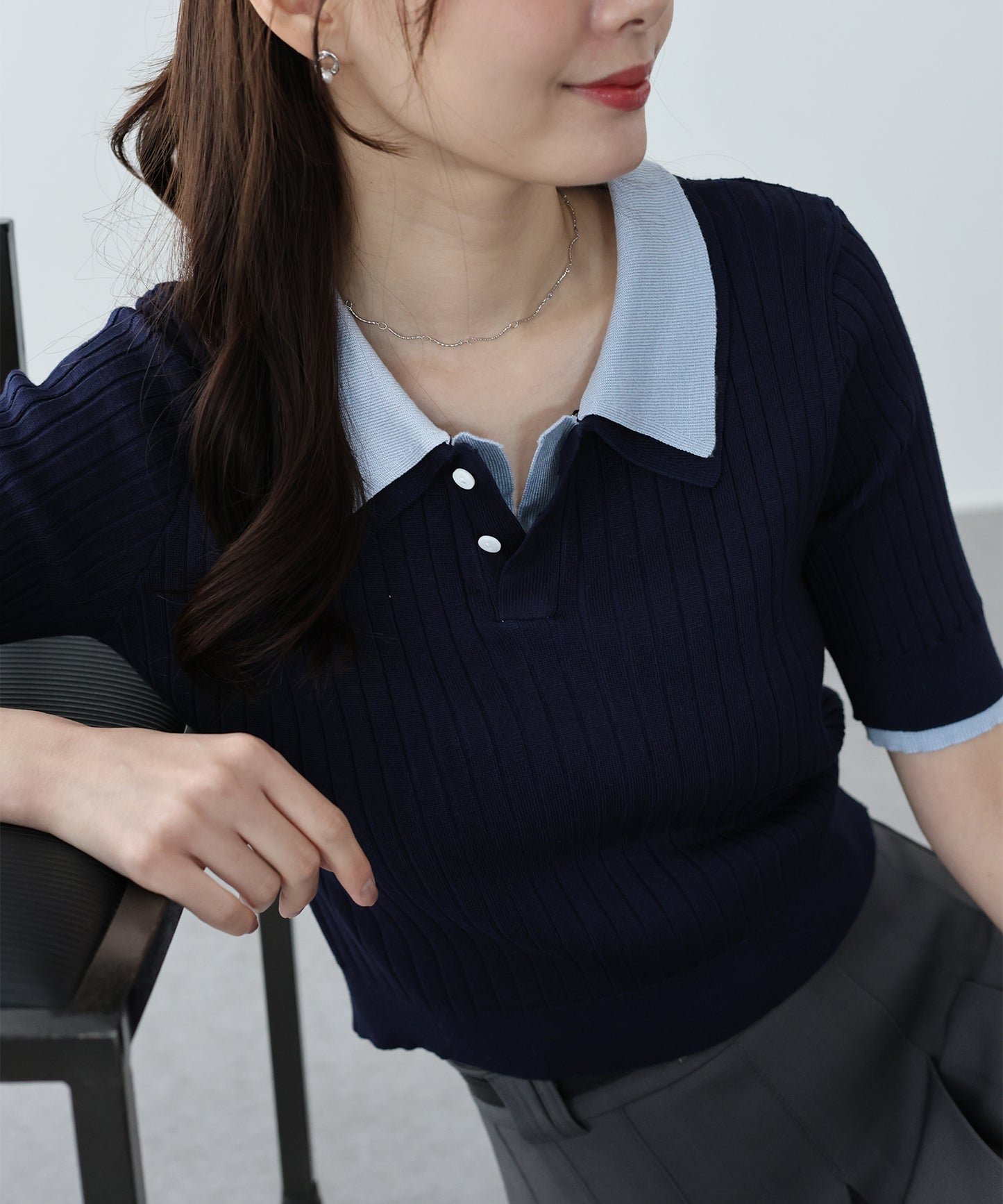 シャツレイヤードポロニット
