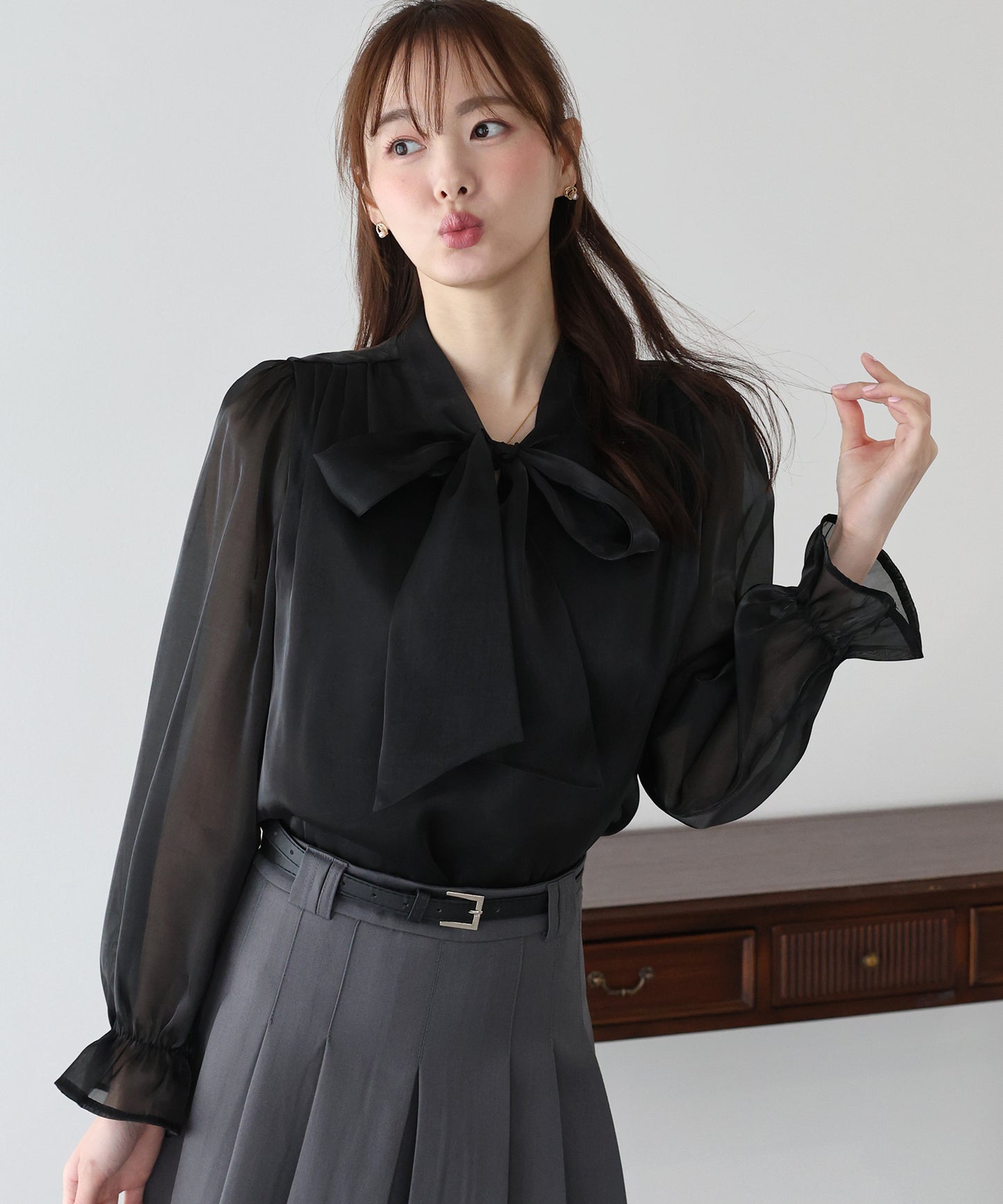 シアーオーガンジーボウタイブラウス【ネコポス】