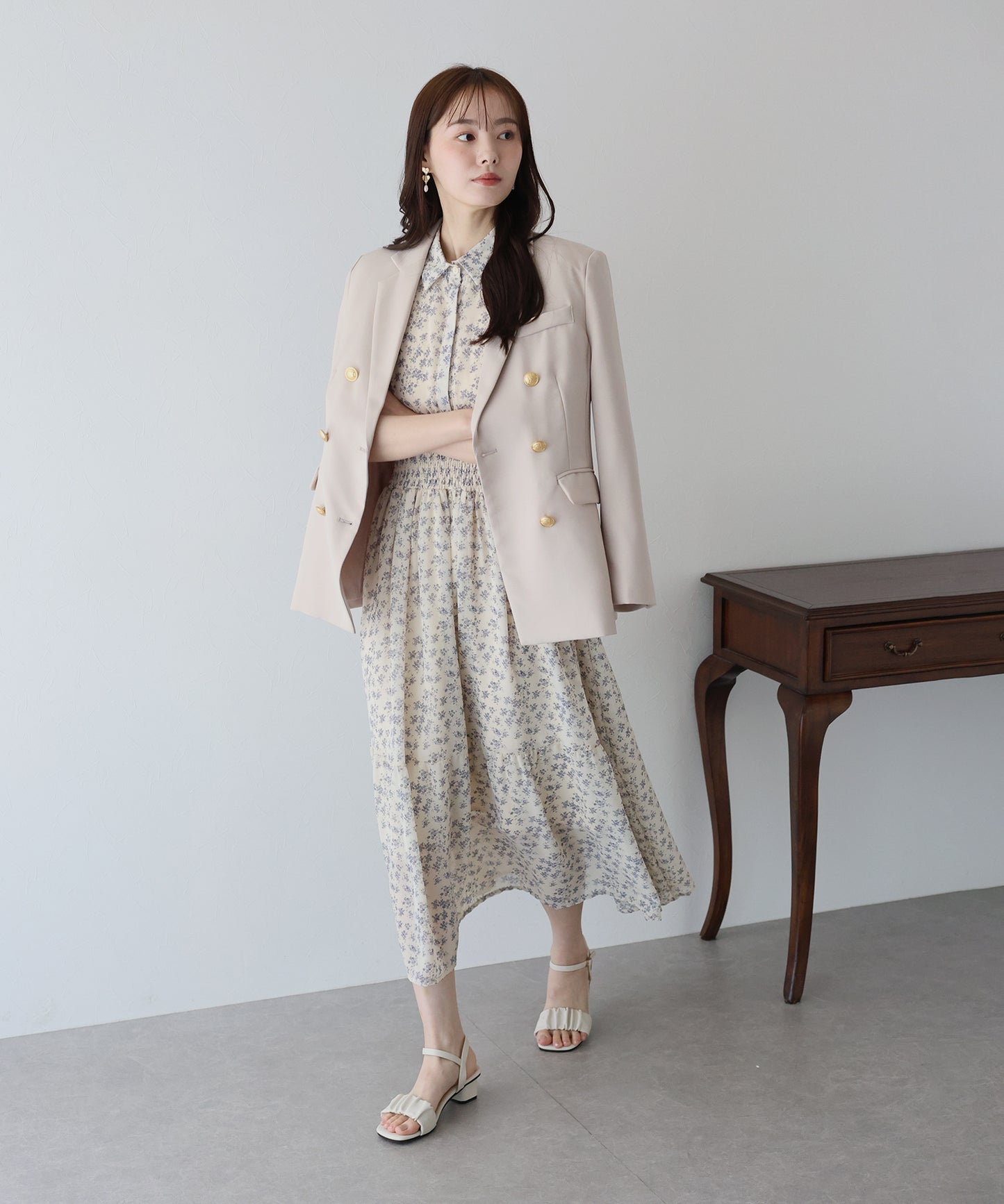 【ウォッシャブル】金ボタンダブルジャケット