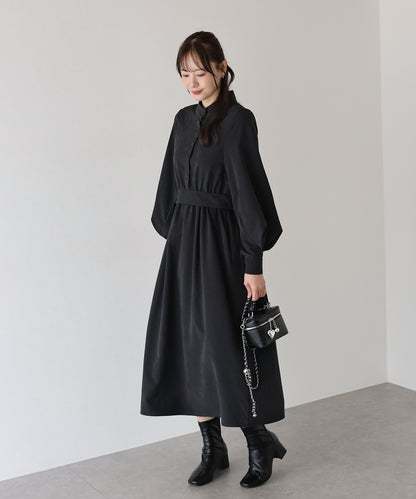 【SALE】スタンドカラーボリューム袖ワンピース
