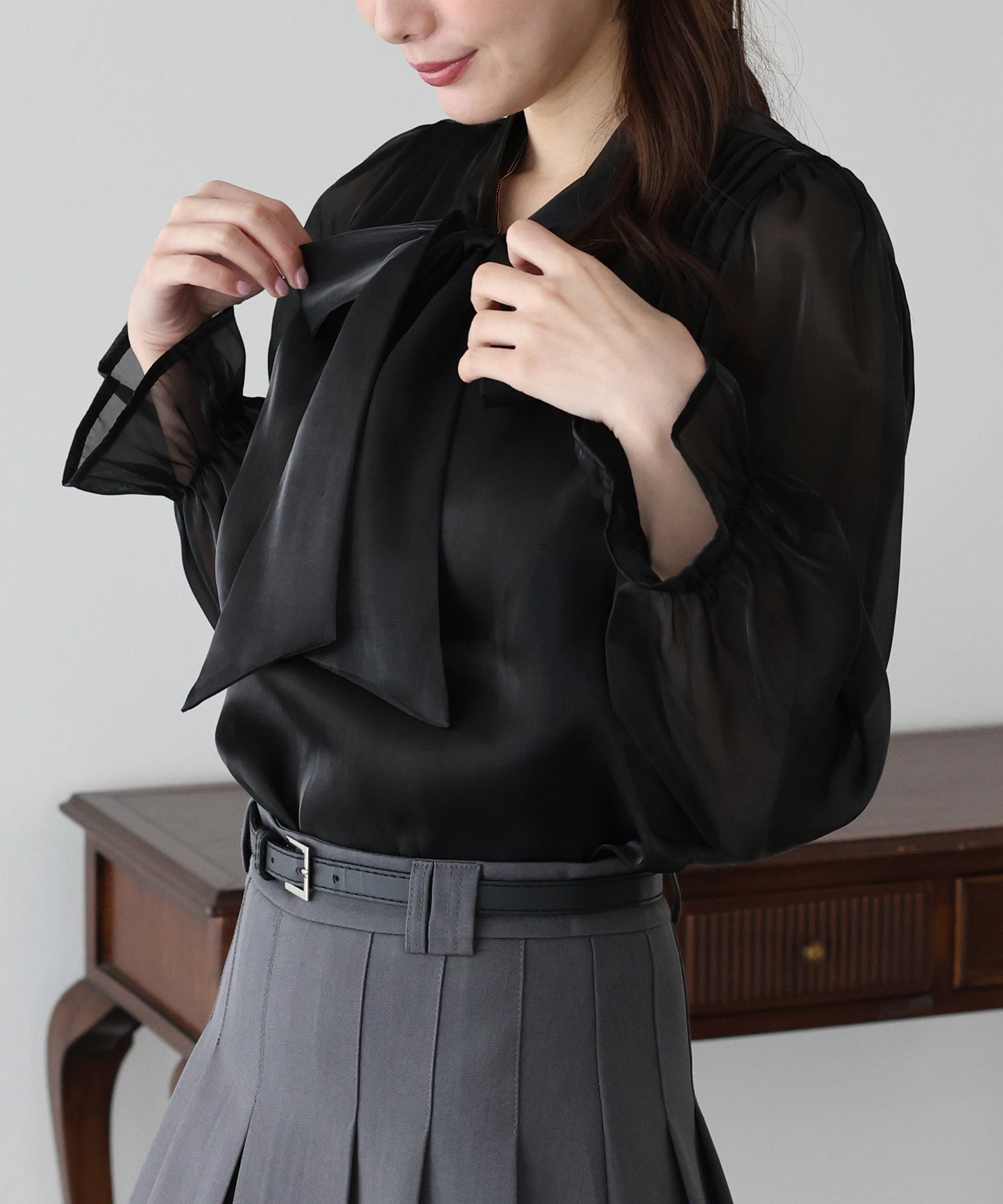 シアーオーガンジーボウタイブラウス【ネコポス】