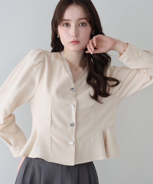 【早割5％OFF】ニュアンスボタンペプラムブラウス【ネコポス】