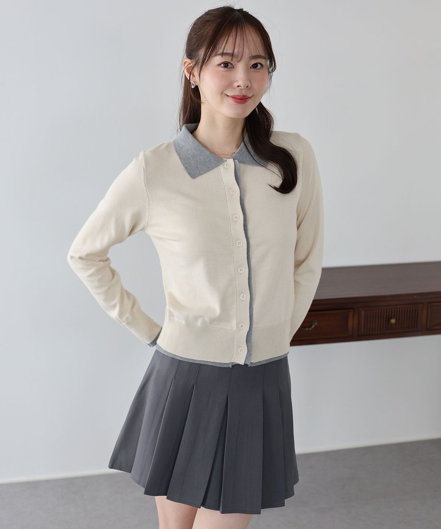 【早割5％OFF】レイヤードポロ襟カーディガン