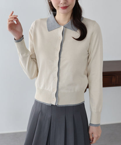 【早割5％OFF】レイヤードポロ襟カーディガン