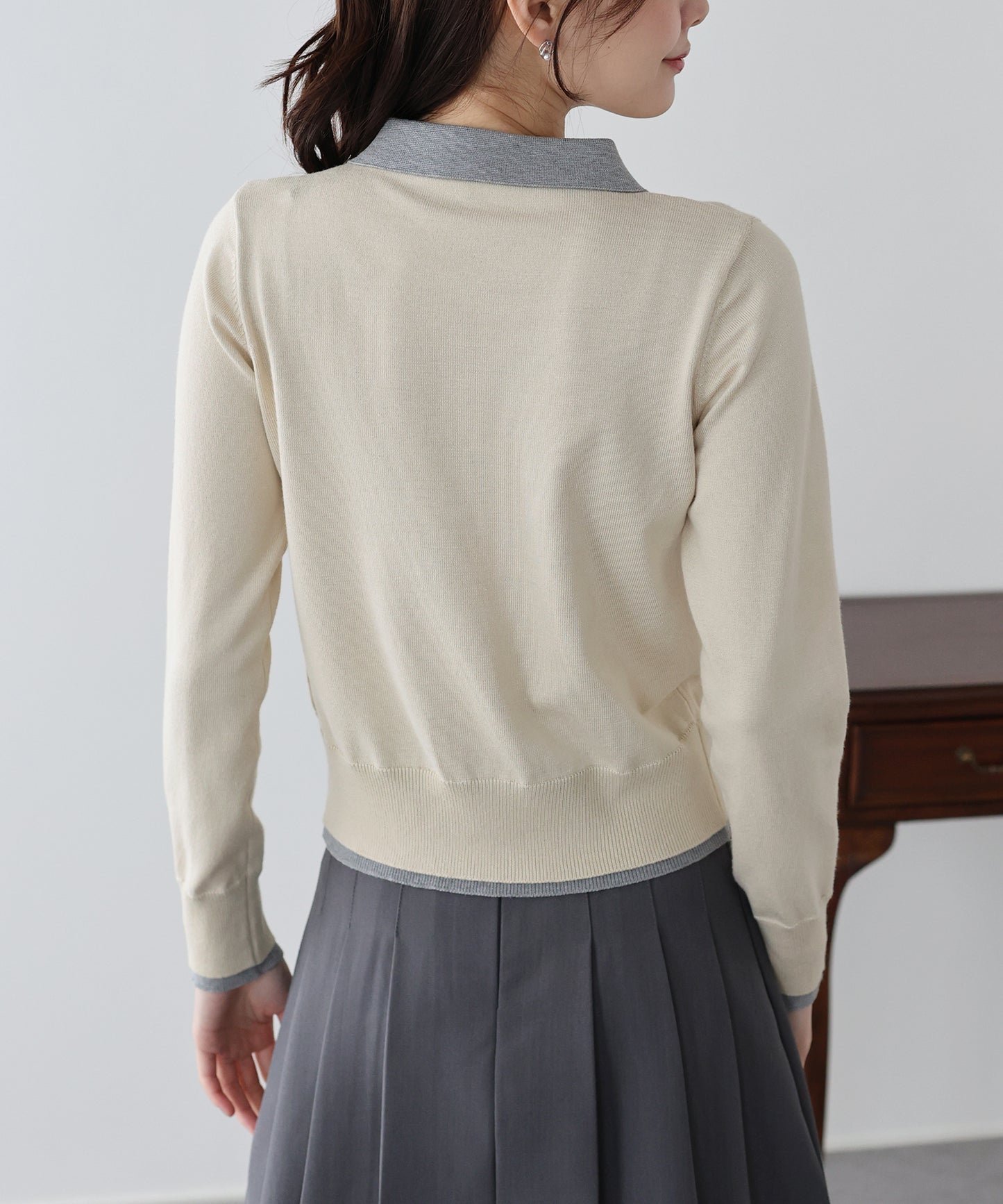 レイヤードポロ襟カーディガン